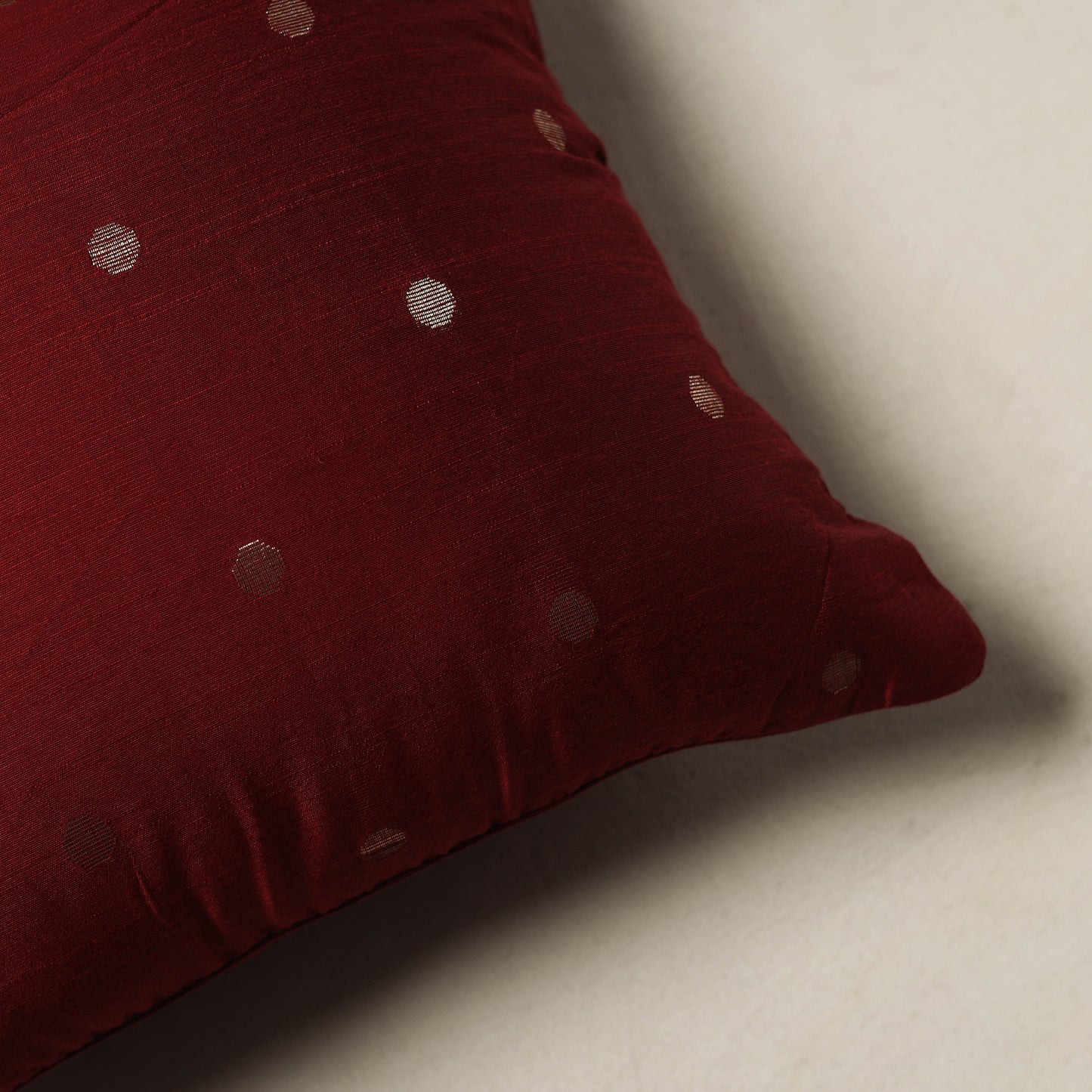 Polka Dot Zari Buti Plain Cushion Cover (16 x 16 in) 12