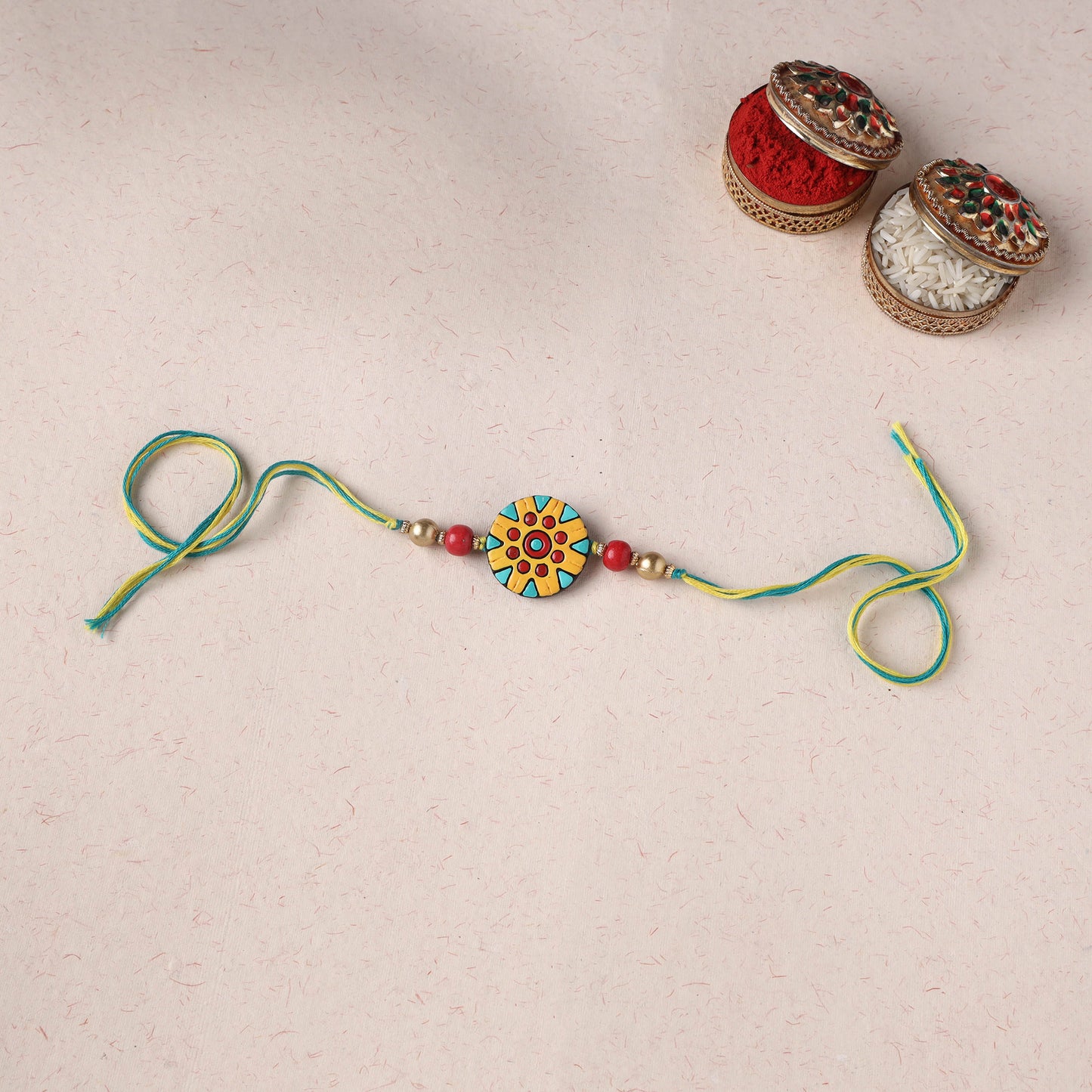 Yellow - Bishnupur Handpainted Terracotta Rakhi 08