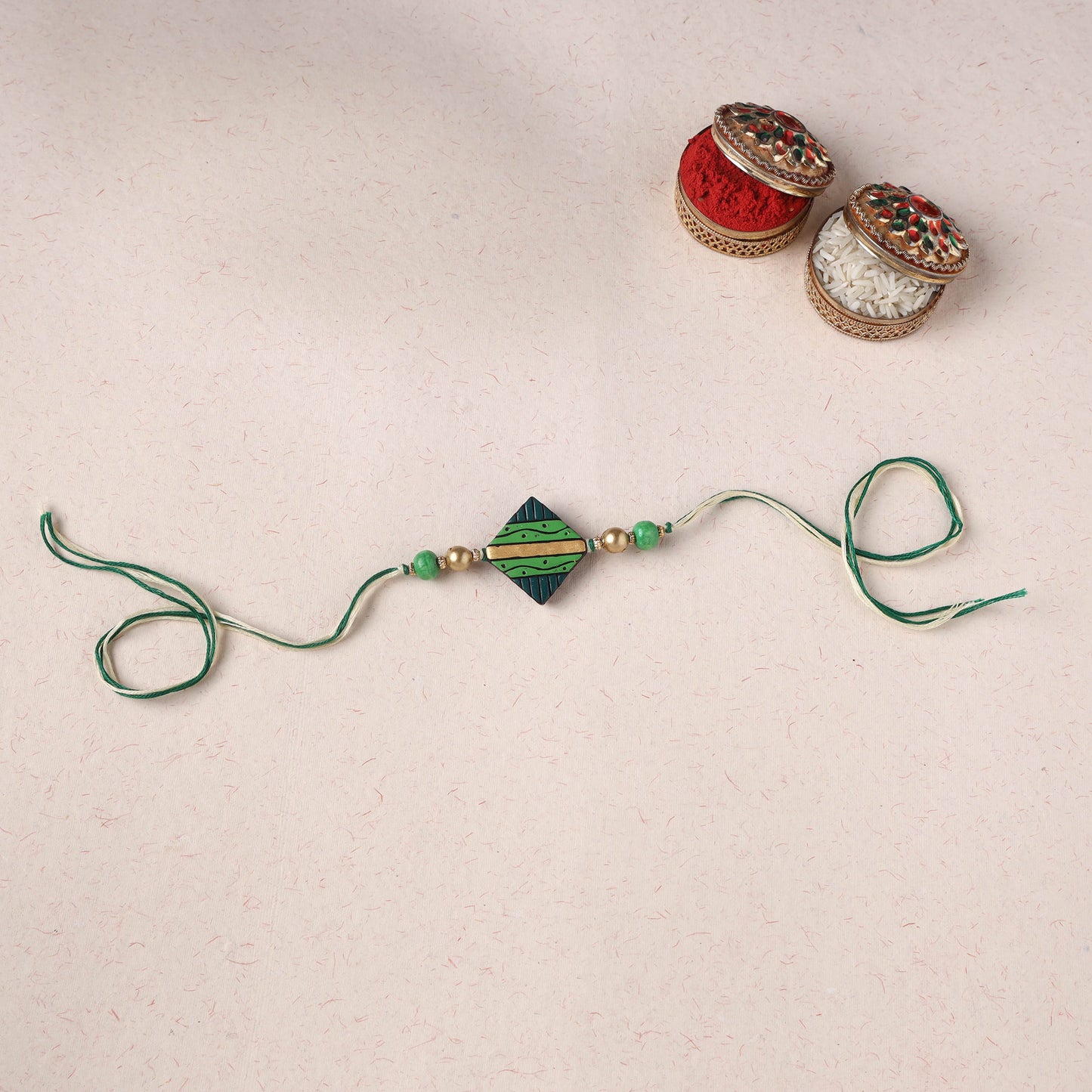Green - Bishnupur Handpainted Terracotta Rakhi 02