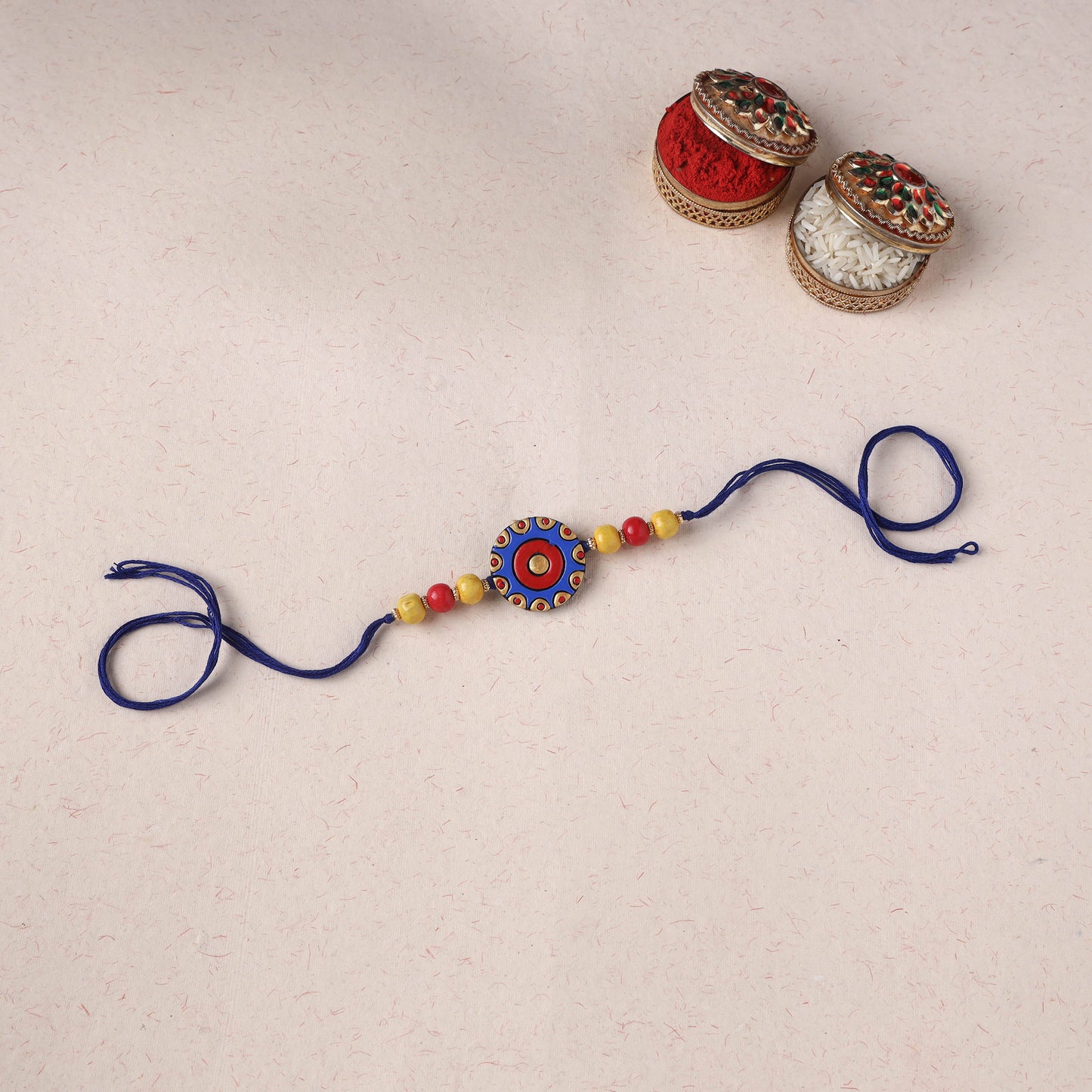 Blue - Bishnupur Handpainted Terracotta Rakhi 09