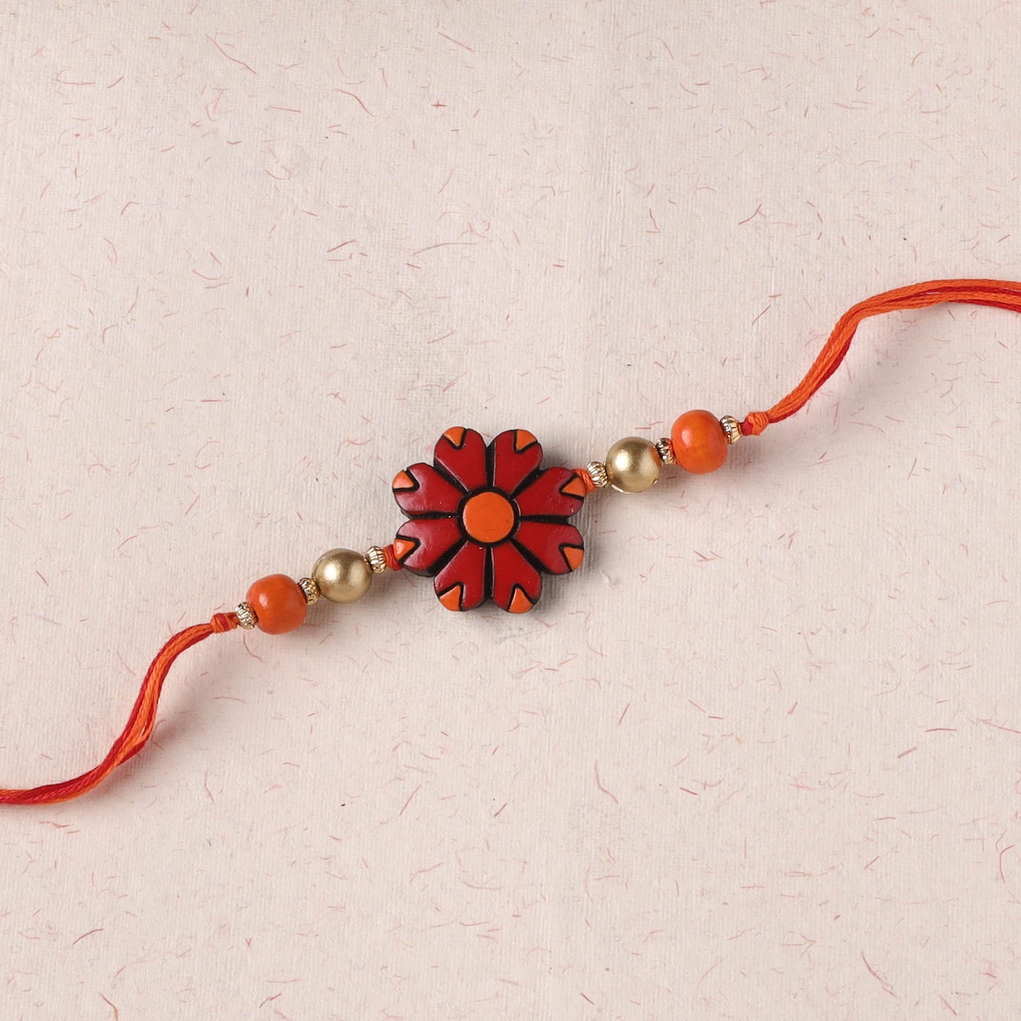 Red Flower - Bishnupur Handpainted Terracotta Rakhi 12