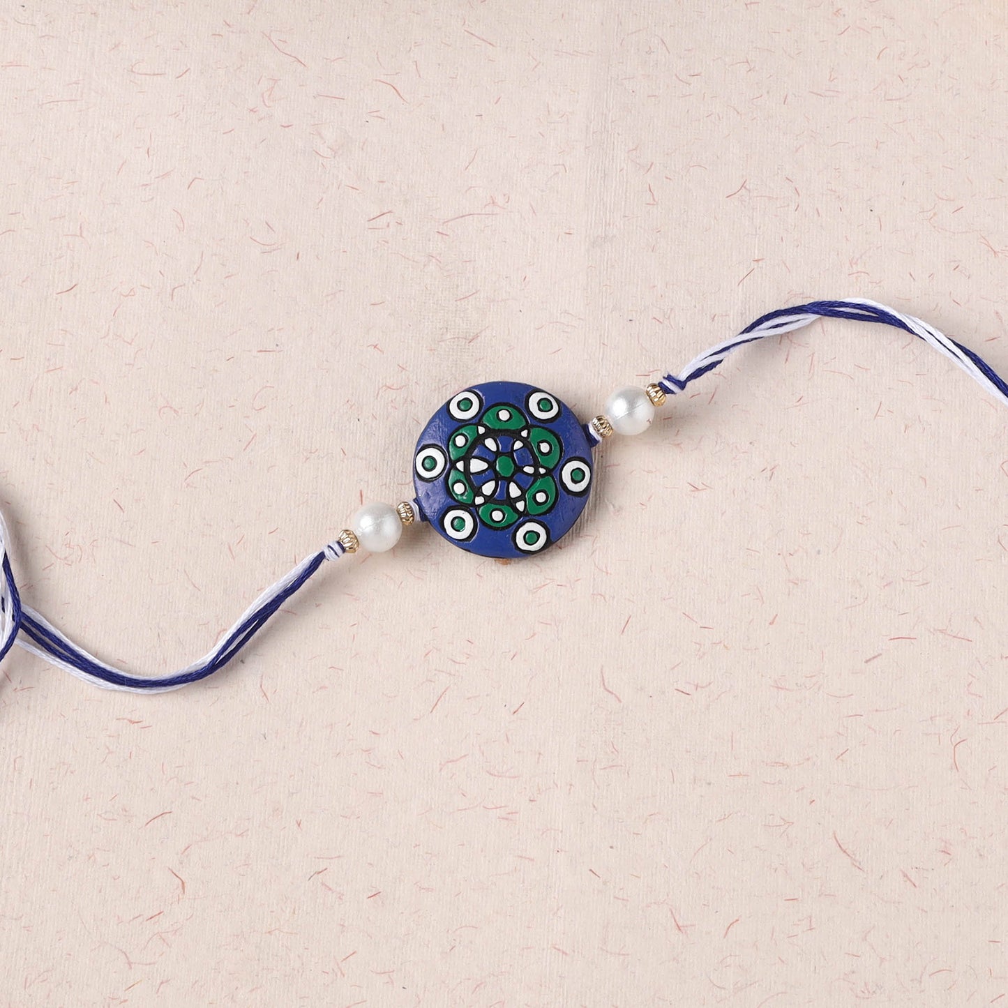 Blue - Bishnupur Handpainted Terracotta Rakhi 13