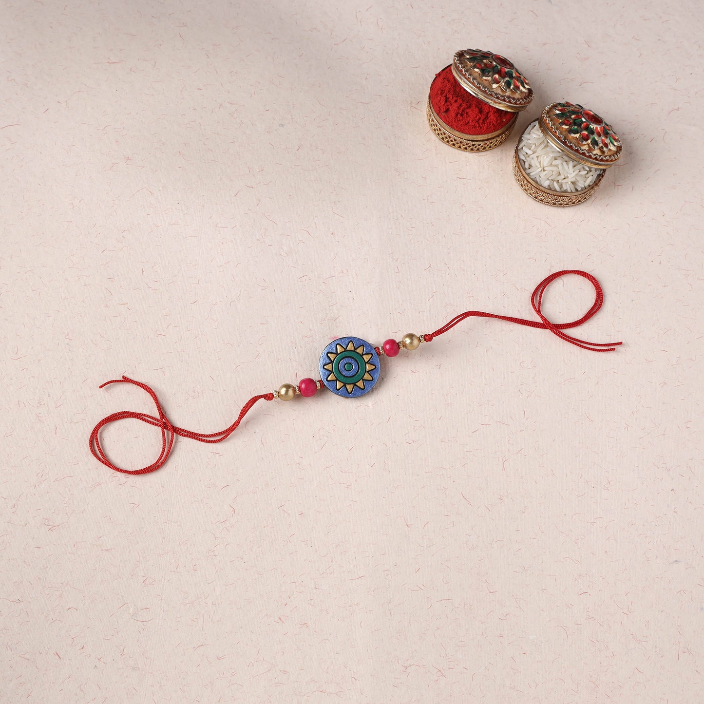 Blue - Bishnupur Handpainted Terracotta Rakhi 15