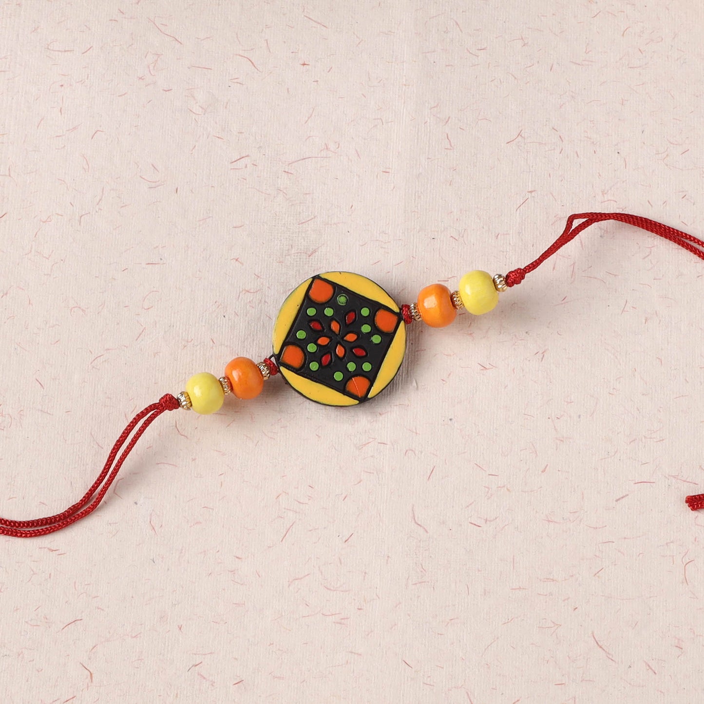 Yellow - Bishnupur Handpainted Terracotta Rakhi 22