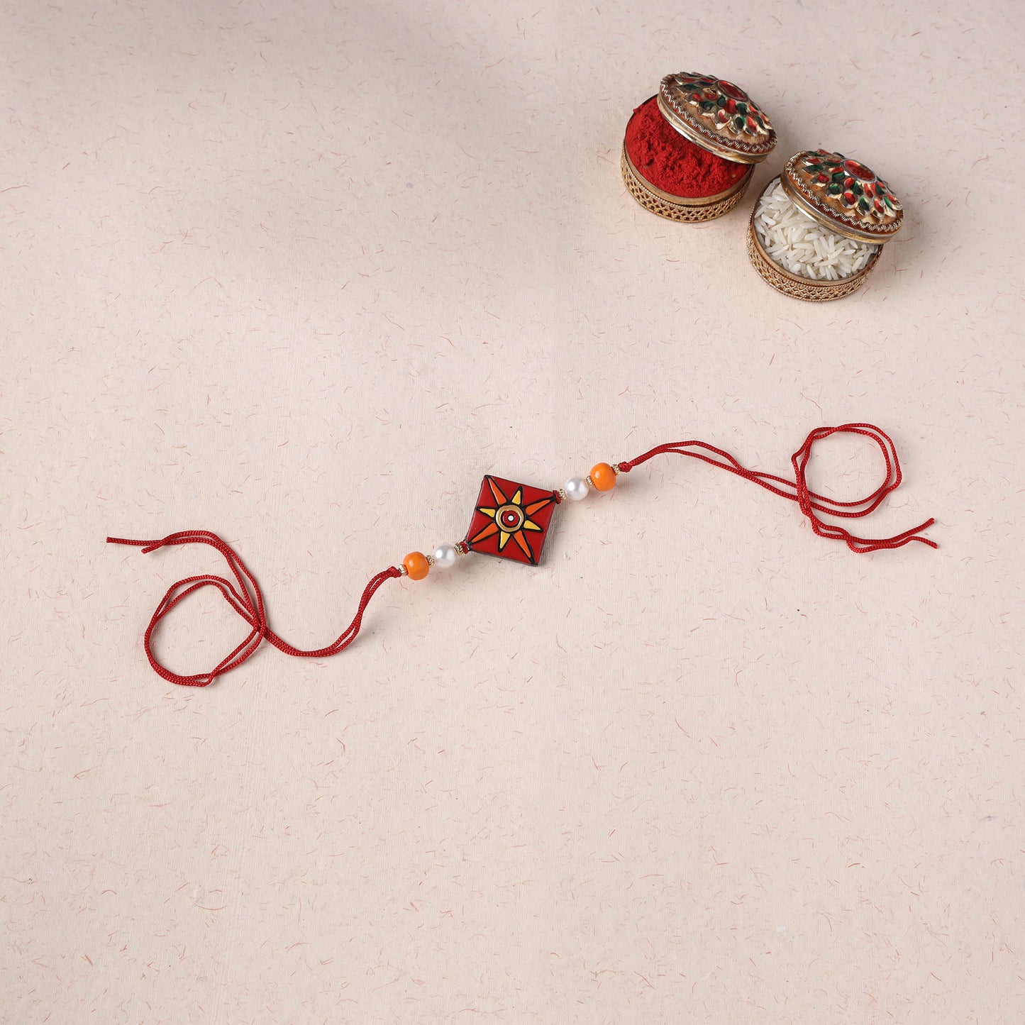Red - Bishnupur Handpainted Terracotta Rakhi 24