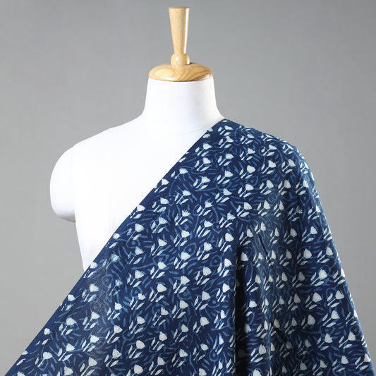 Blue - Indigo Dabu Hand Block Printed Cotton Fabric