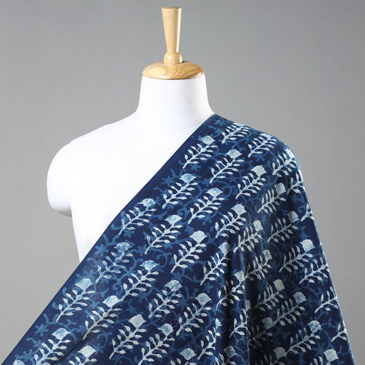 Blue - Indigo Dabu Hand Block Printed Cotton Fabric