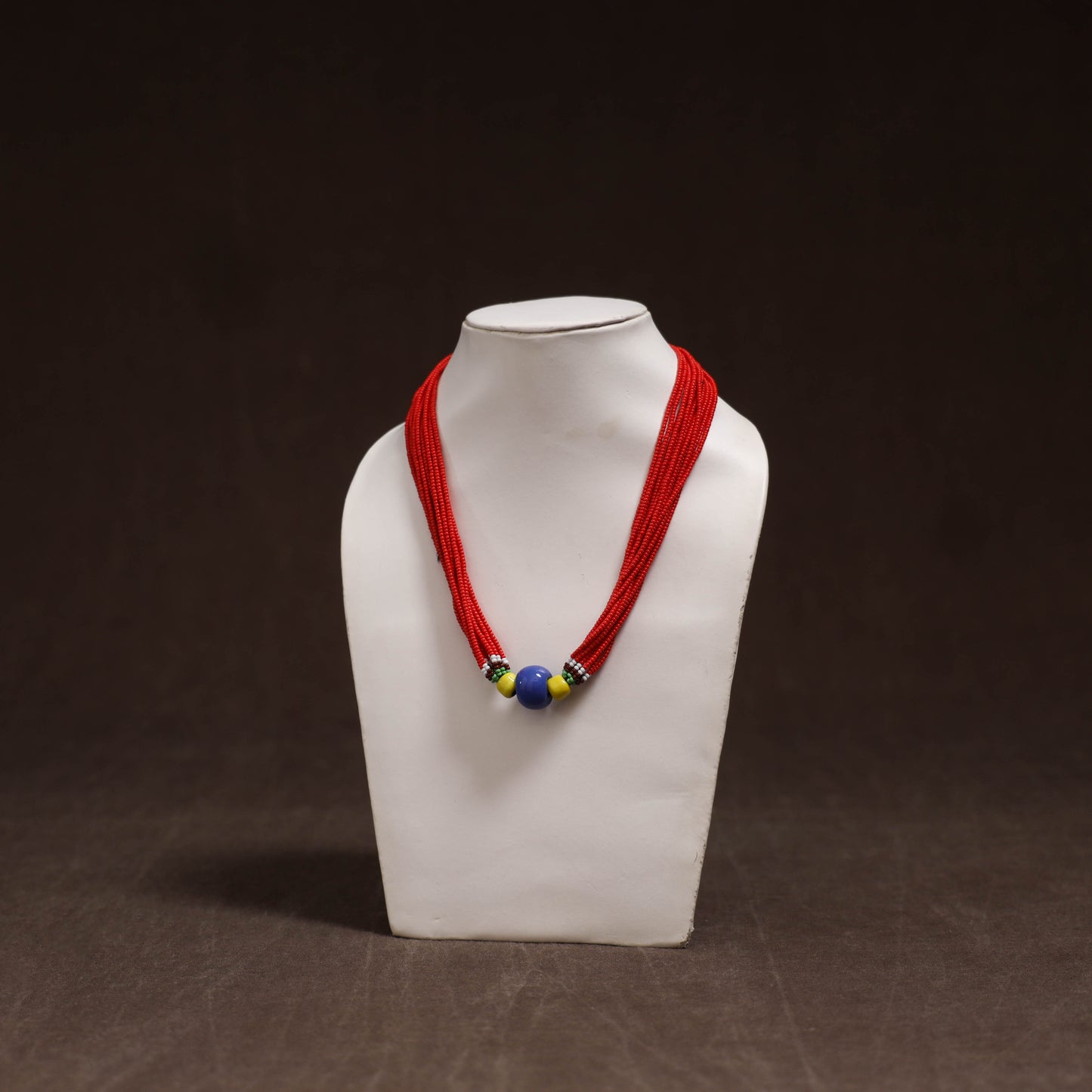 Red - Bead Work Handmade Baiga Tribal Moonga Dana Necklace 01