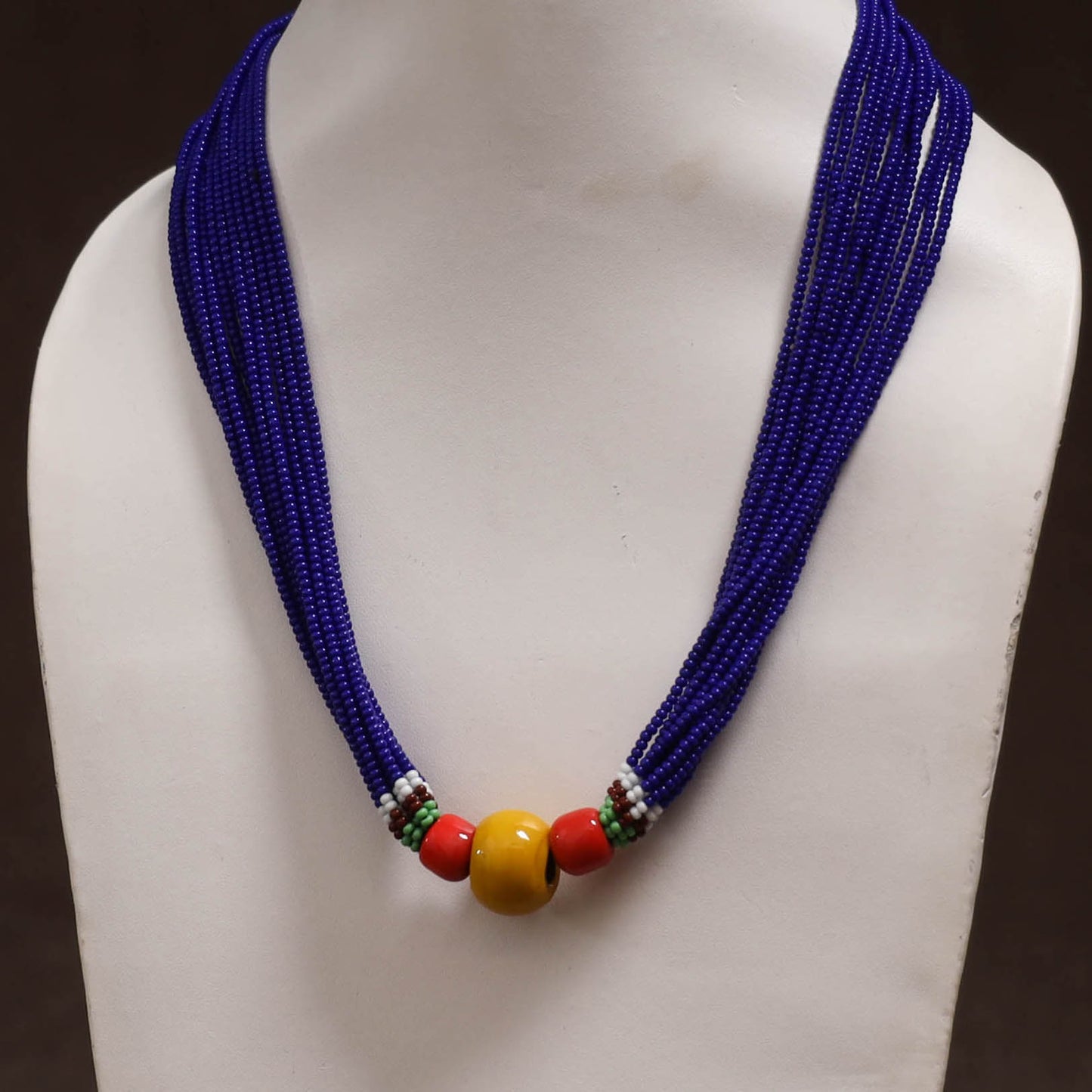 Blue - Bead Work Handmade Baiga Tribal Moonga Dana Necklace 02