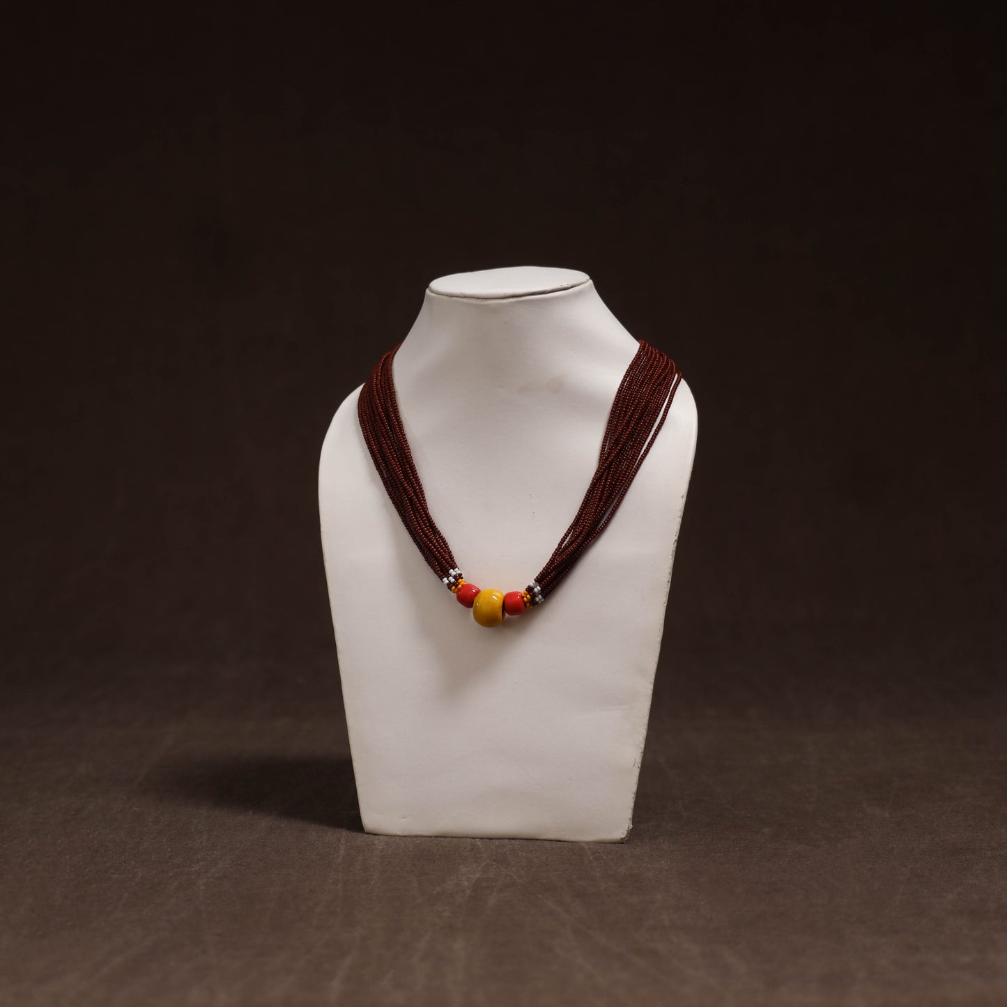 Maroon - Bead Work Handmade Baiga Tribal Moonga Dana Necklace 22