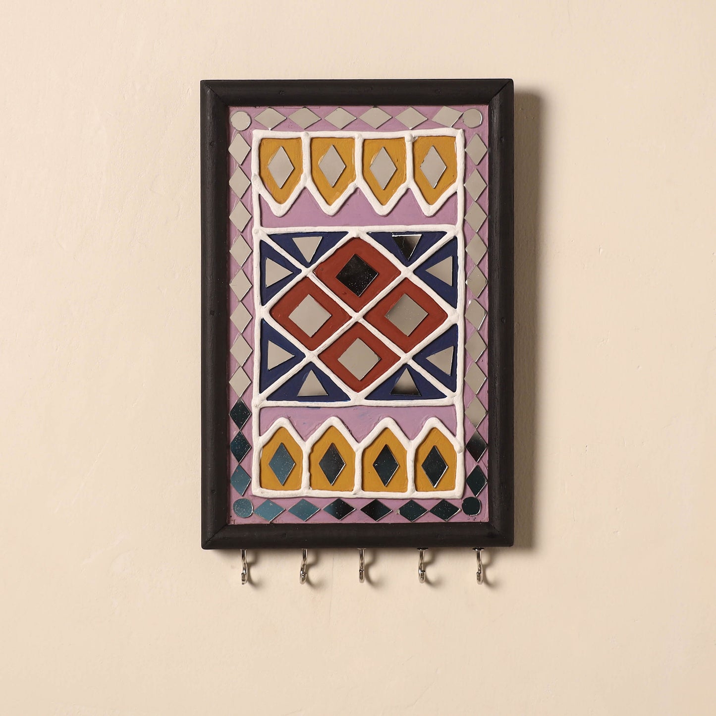 Kutch Mud Mirror Work Lippan Art Key Holder (9 x 6 in) 50