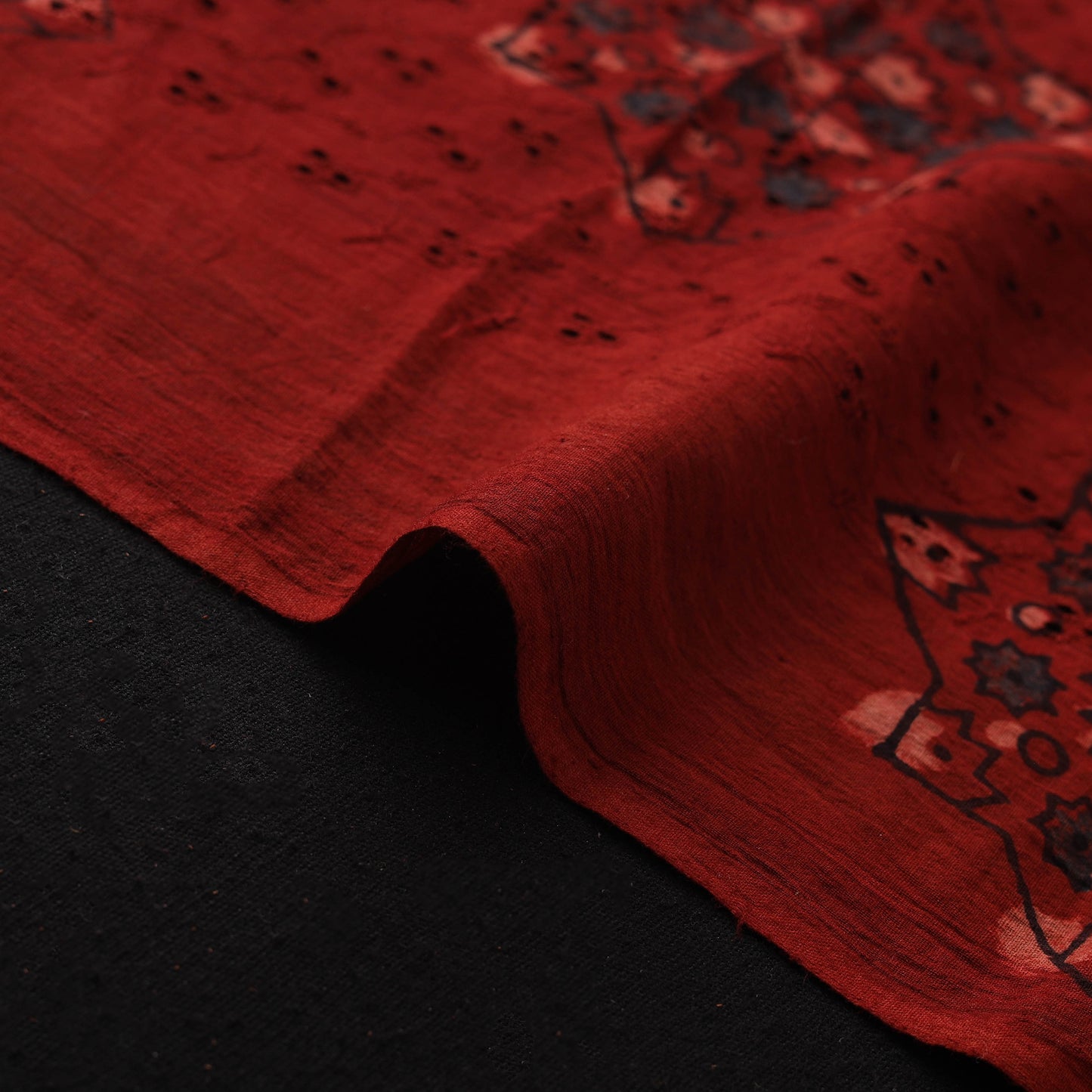 Hakoba Hand Block Ajrakh Print Natural Dyed Cotton Fabric 01