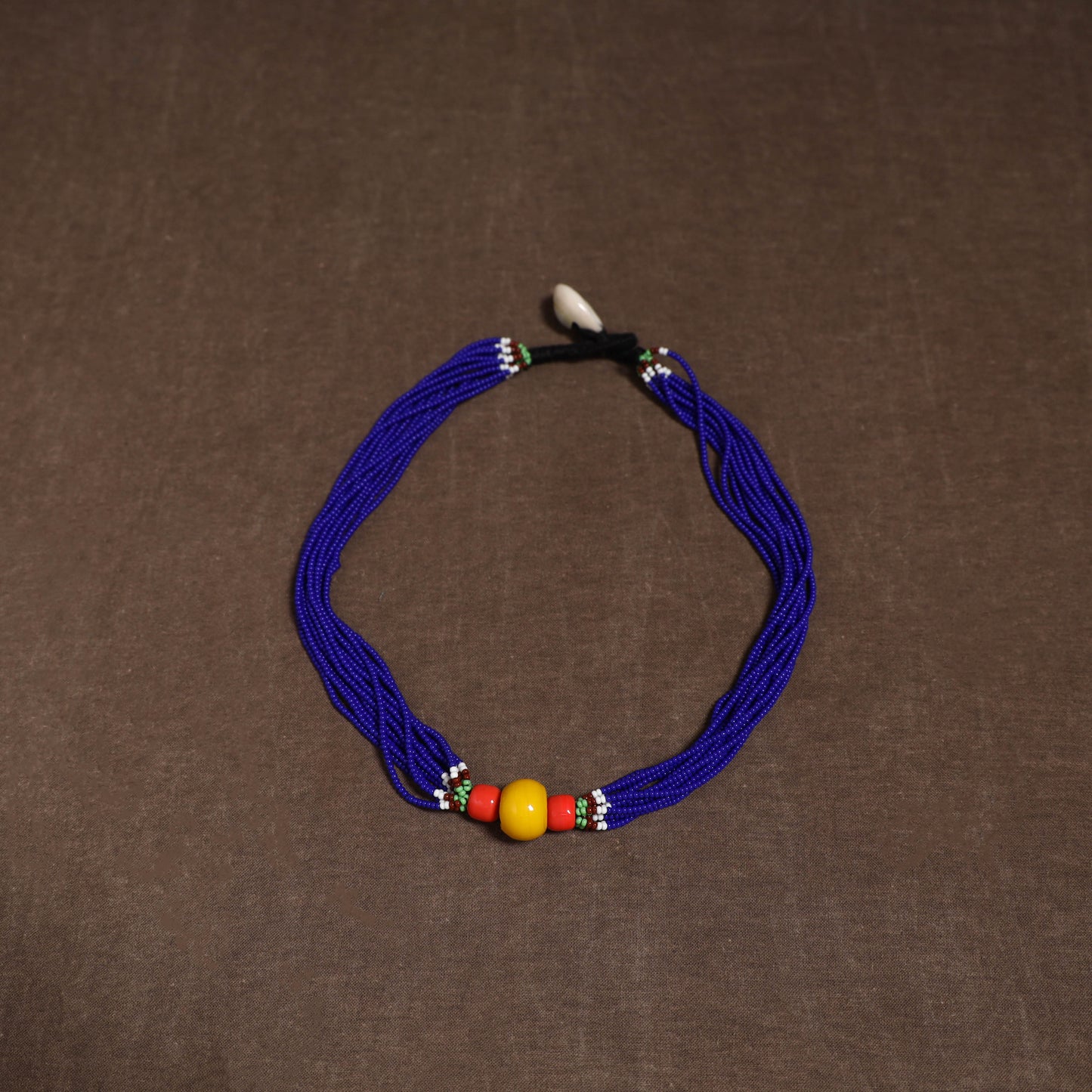 Blue - Bead Work Handmade Baiga Tribal Moonga Dana Necklace 02