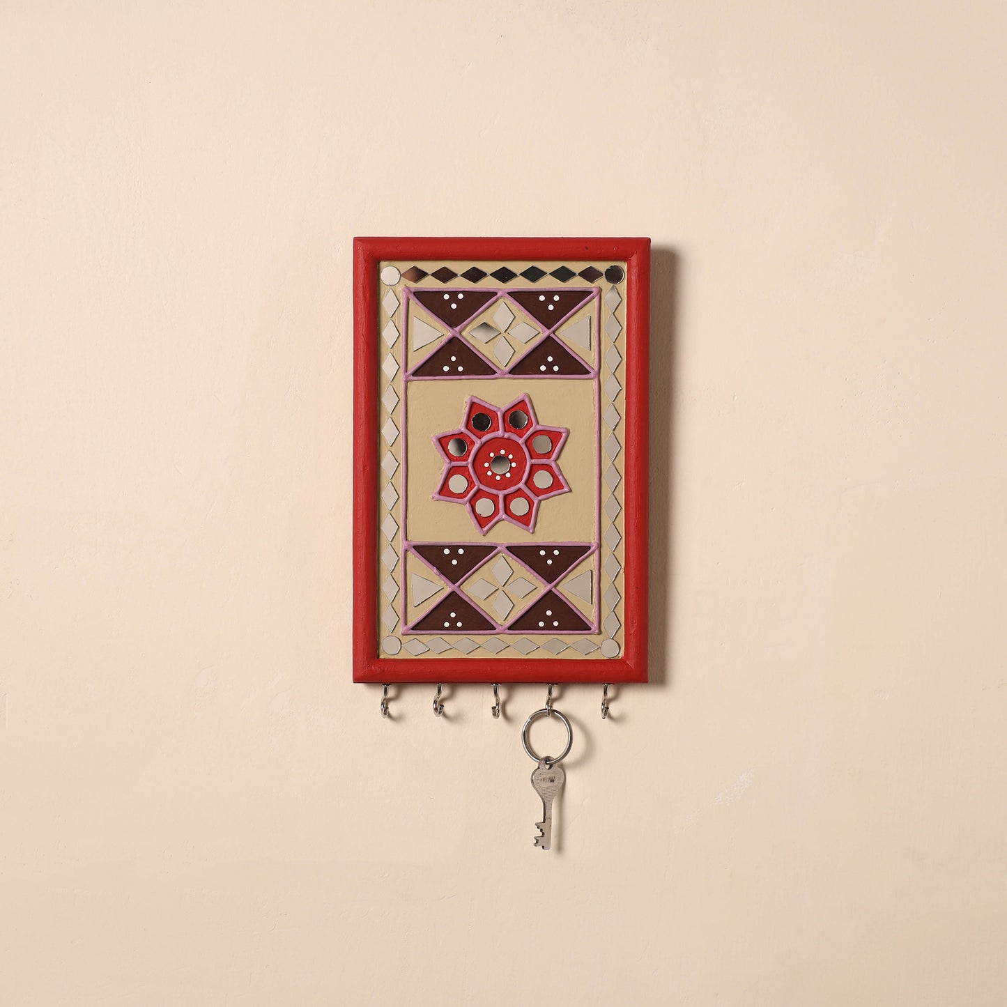 Kutch Mud Mirror Work Lippan Art Key Holder (9 x 6 in) 41