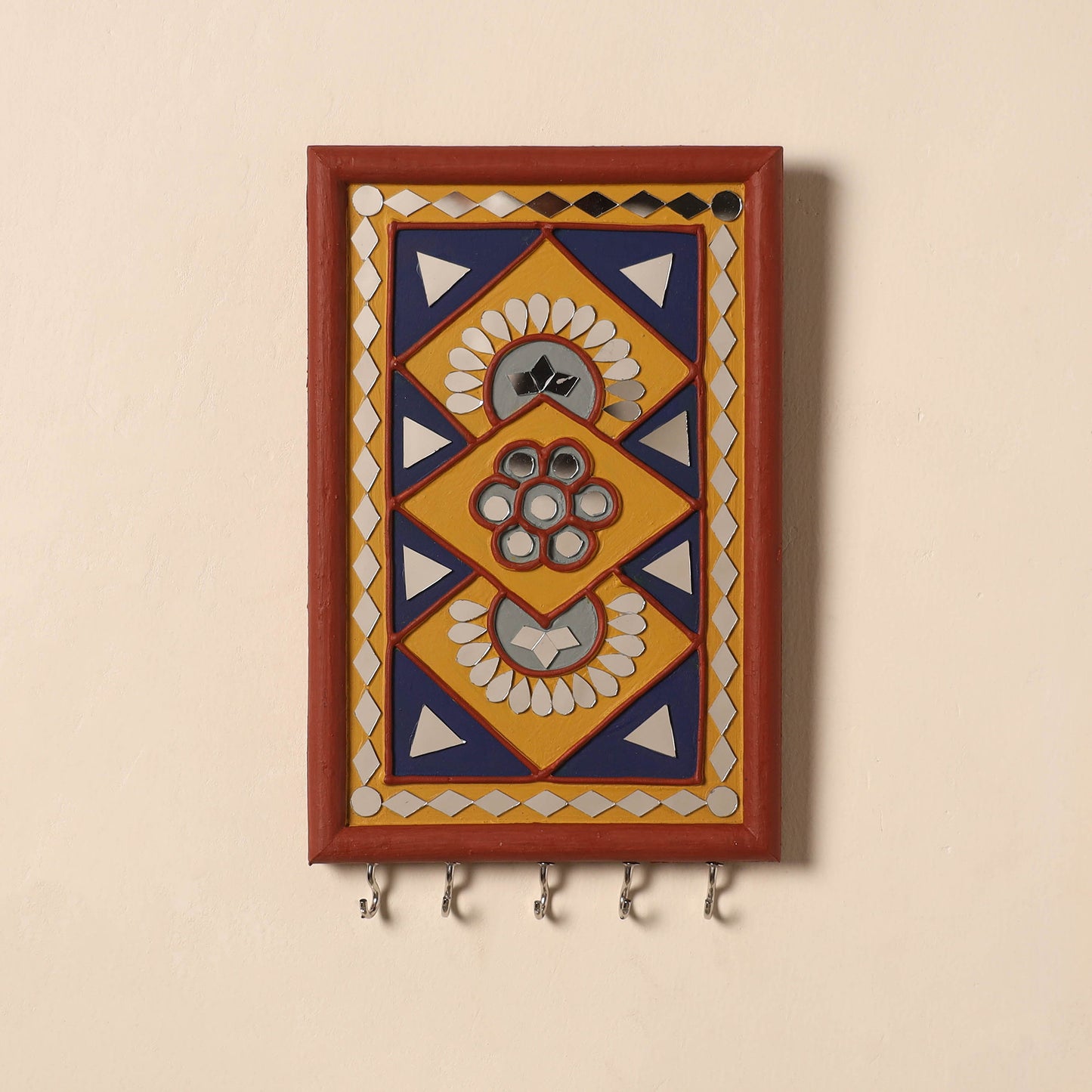 Kutch Mud Mirror Work Lippan Art Key Holder (9 x 6 in) 46