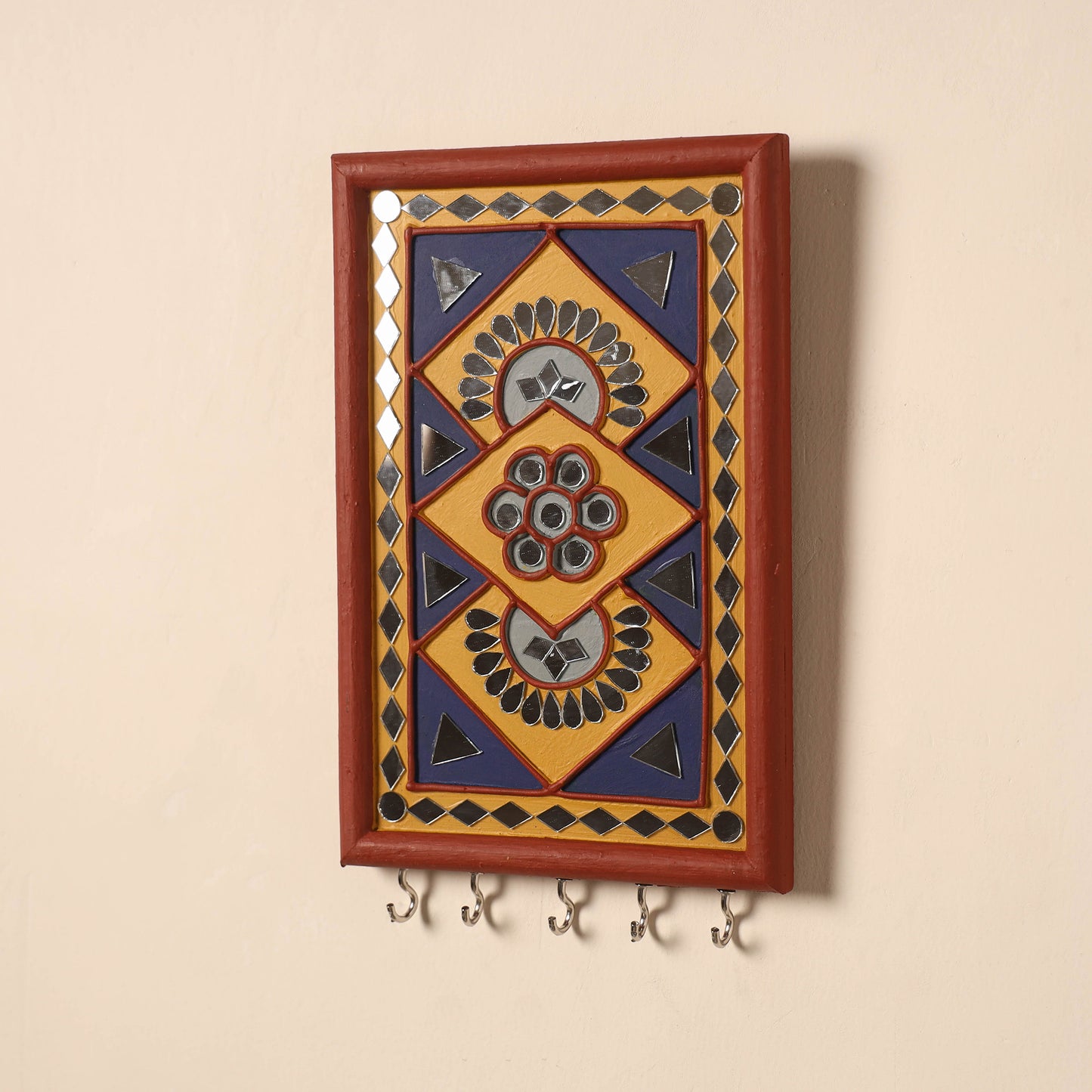 Kutch Mud Mirror Work Lippan Art Key Holder (9 x 6 in) 46