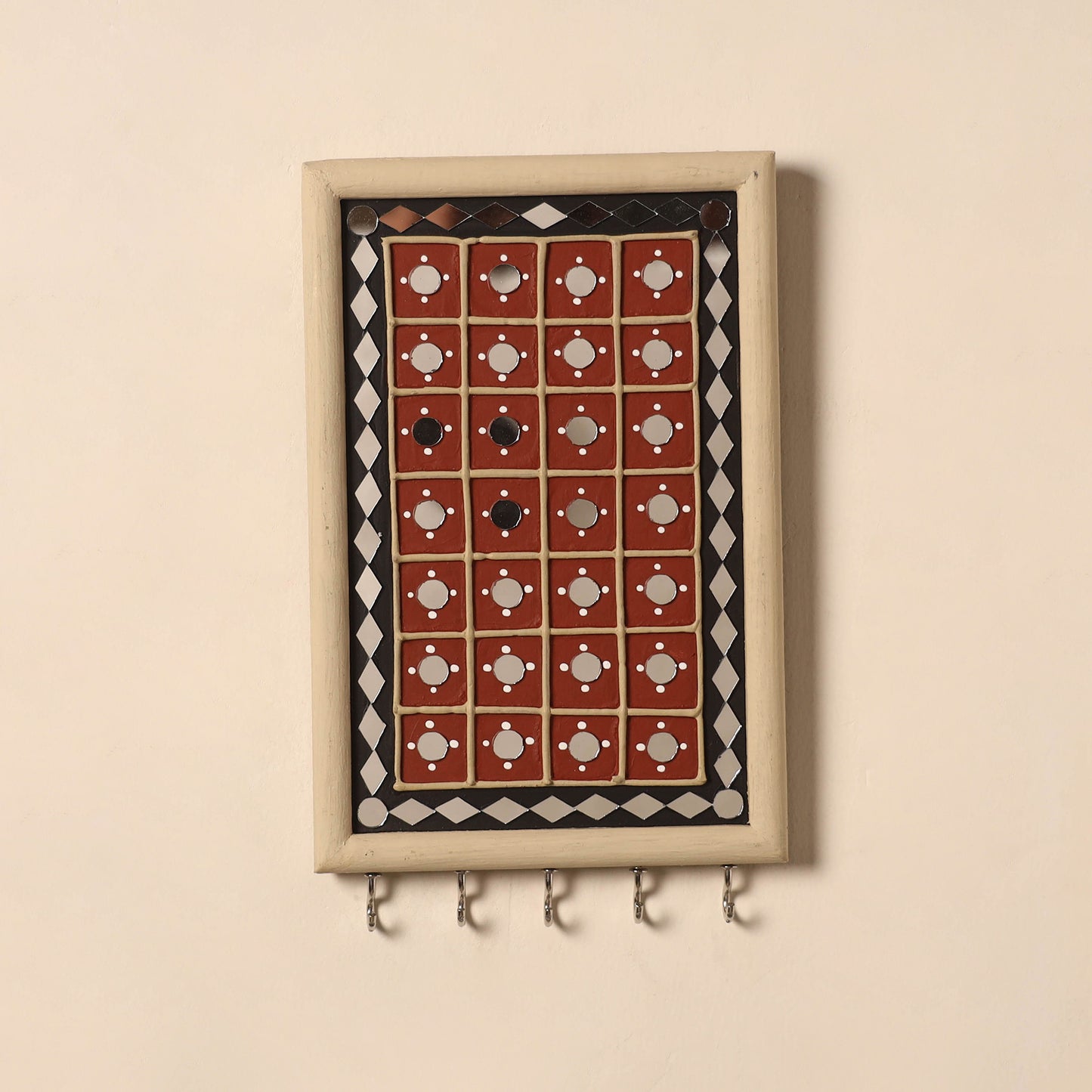 Kutch Mud Mirror Work Lippan Art Key Holder (9 x 6 in) 47