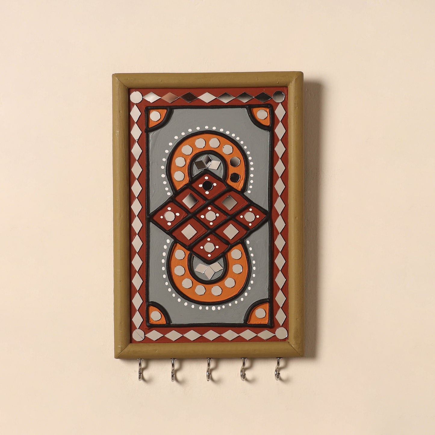 Kutch Mud Mirror Work Lippan Art Key Holder (9 x 6 in) 49