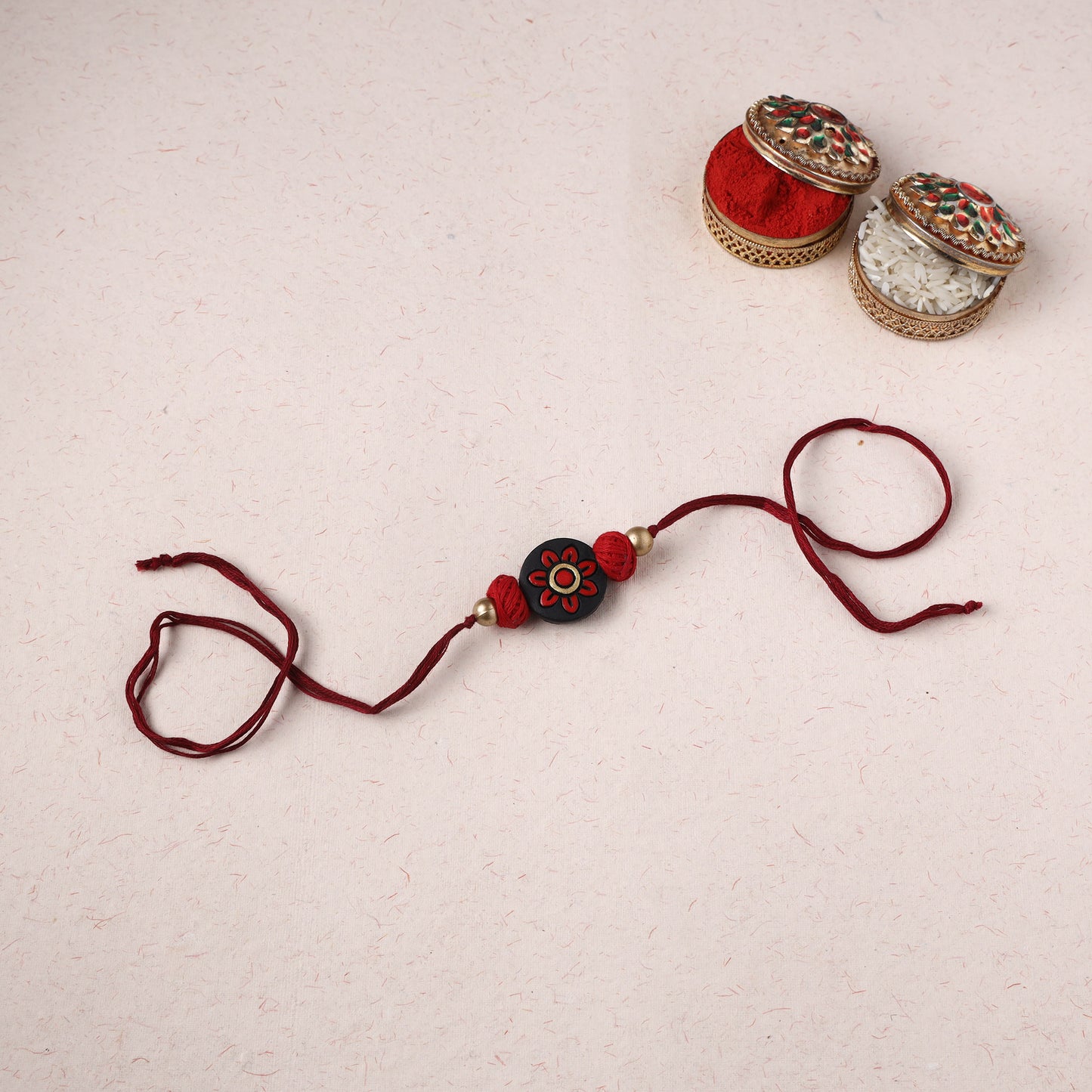 Red - Bishnupur Handpainted Terracotta Rakhi 47
