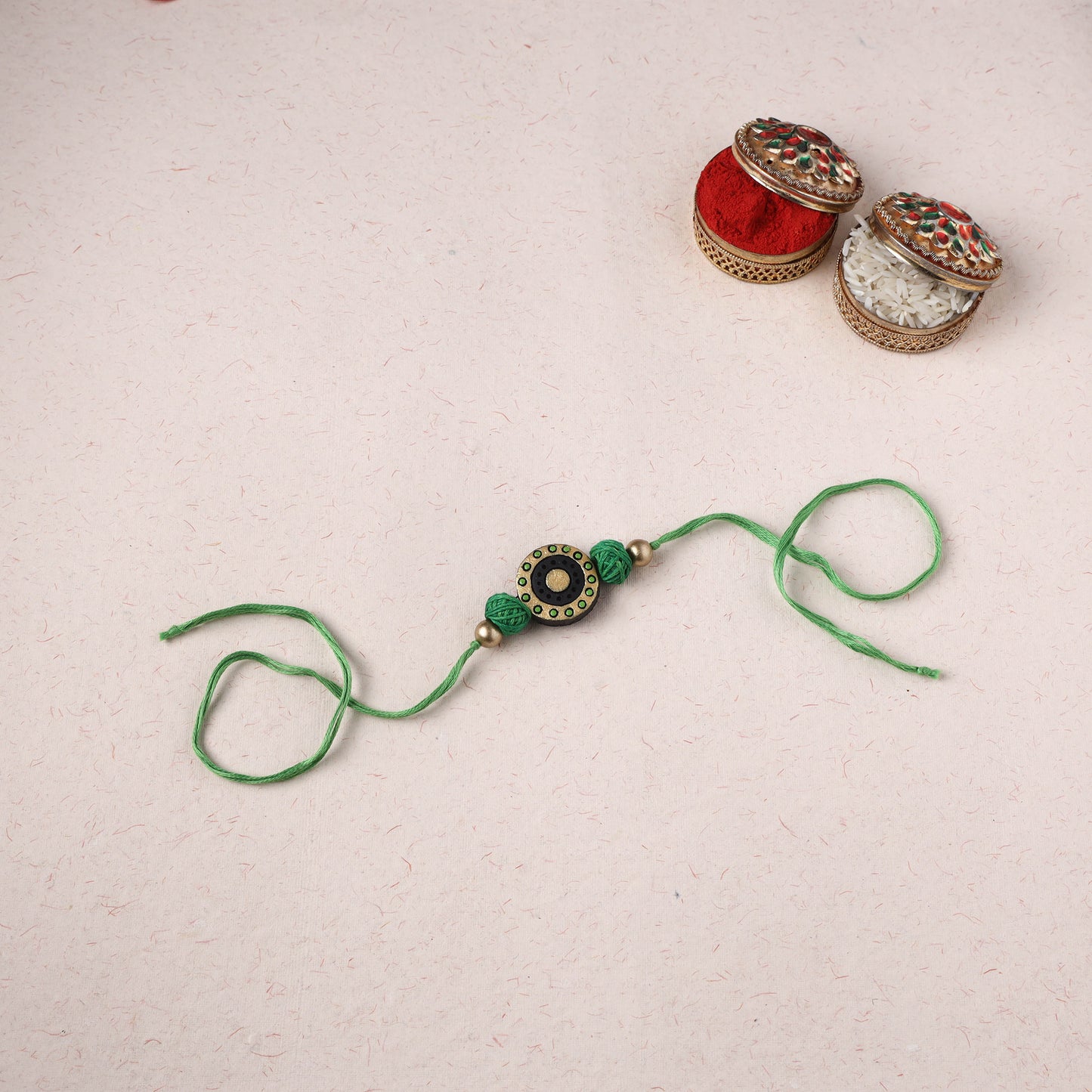 Green - Bishnupur Handpainted Terracotta Rakhi 50
