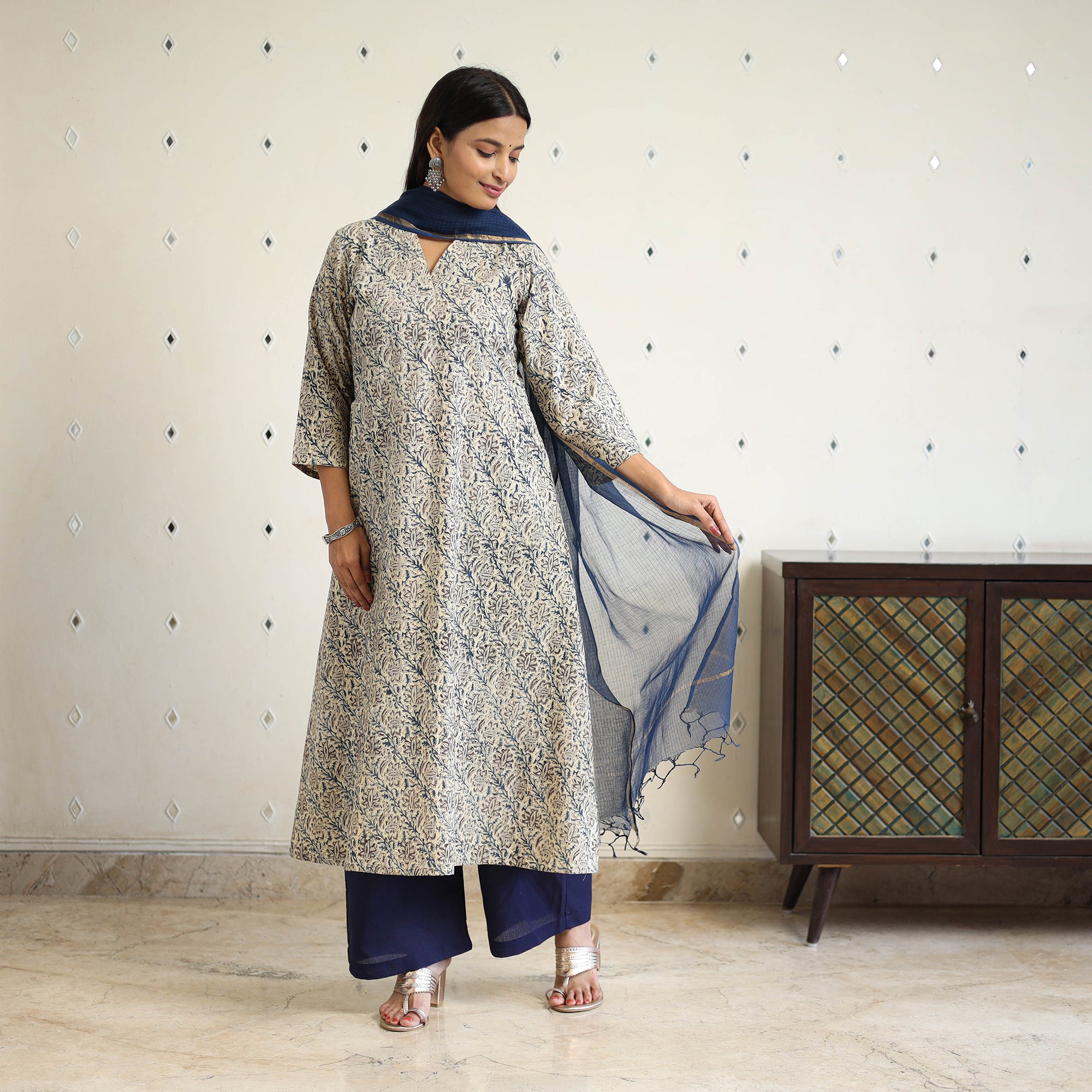 Multicolor - Pedana Block Print Natural Dyed Cotton Short Kalamkari Kurta 01 main image 0