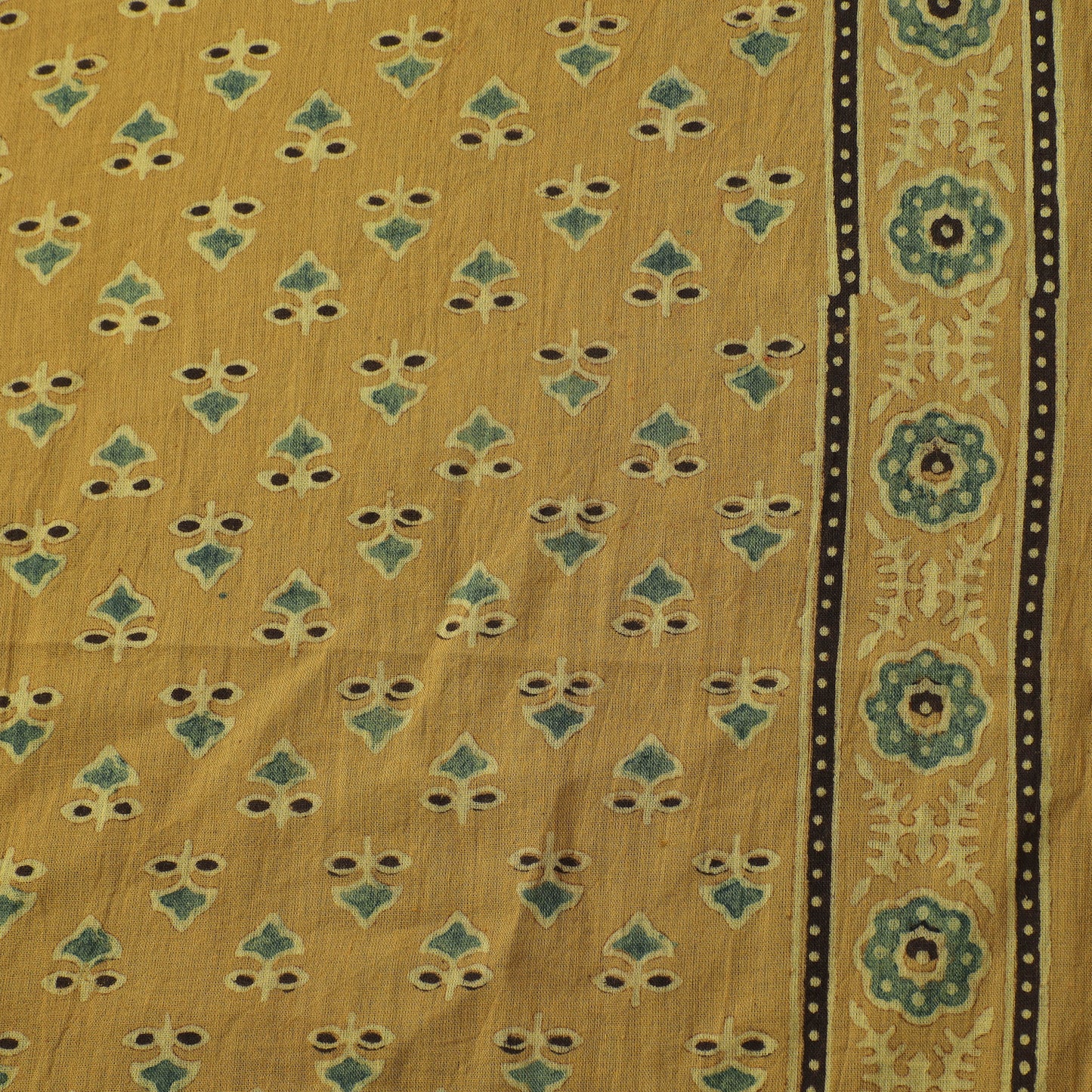 Yellow - Hand Block Ajrakh Print Natural Dyed Pure Mul Cotton Fabric 03