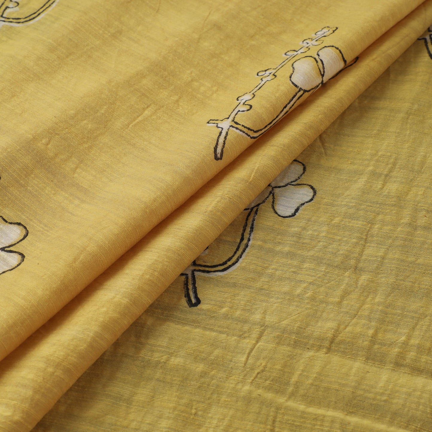 Yellow - Akola Hand Block Printed Handloom Chanderi Slub Fabric 16
