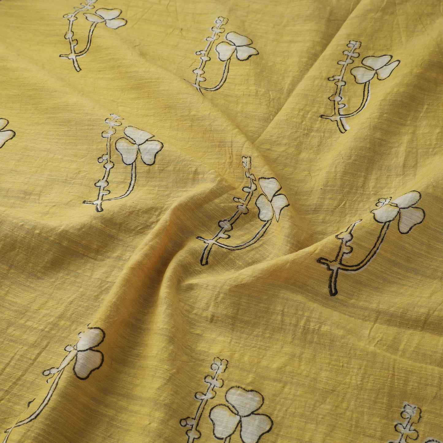 Yellow - Akola Hand Block Printed Handloom Chanderi Slub Fabric 16