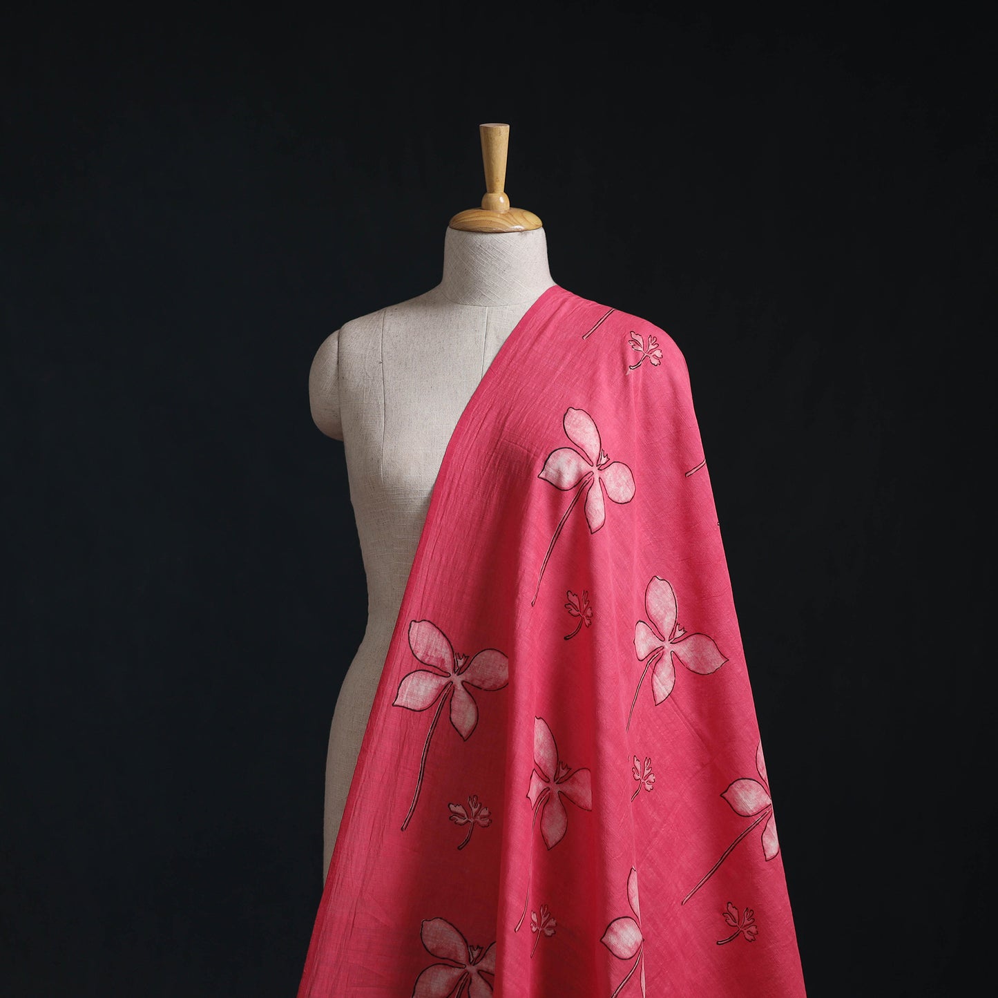 Pink - Akola Hand Block Printed Handloom Chanderi Slub Fabric 26