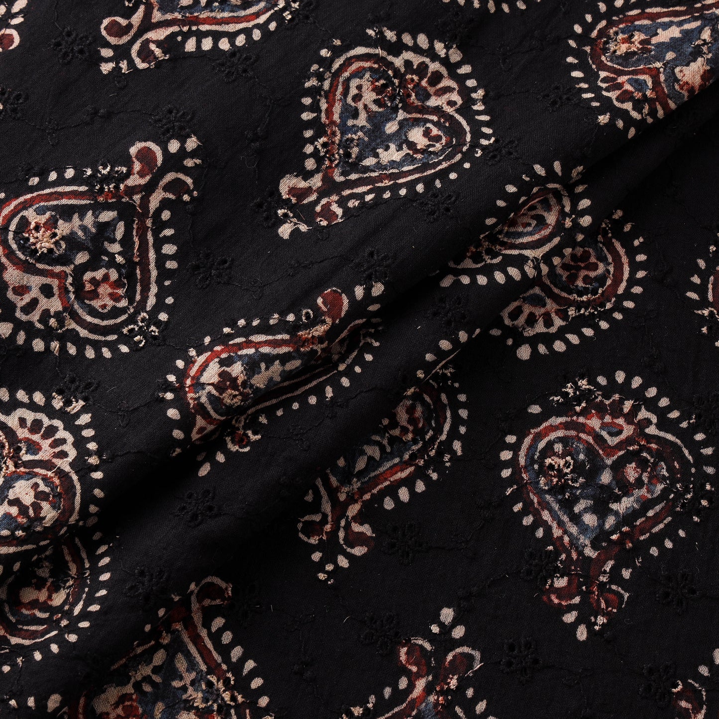 Black - Hakoba Hand Block Ajrakh Print Natural Dyed Cotton Fabric 06