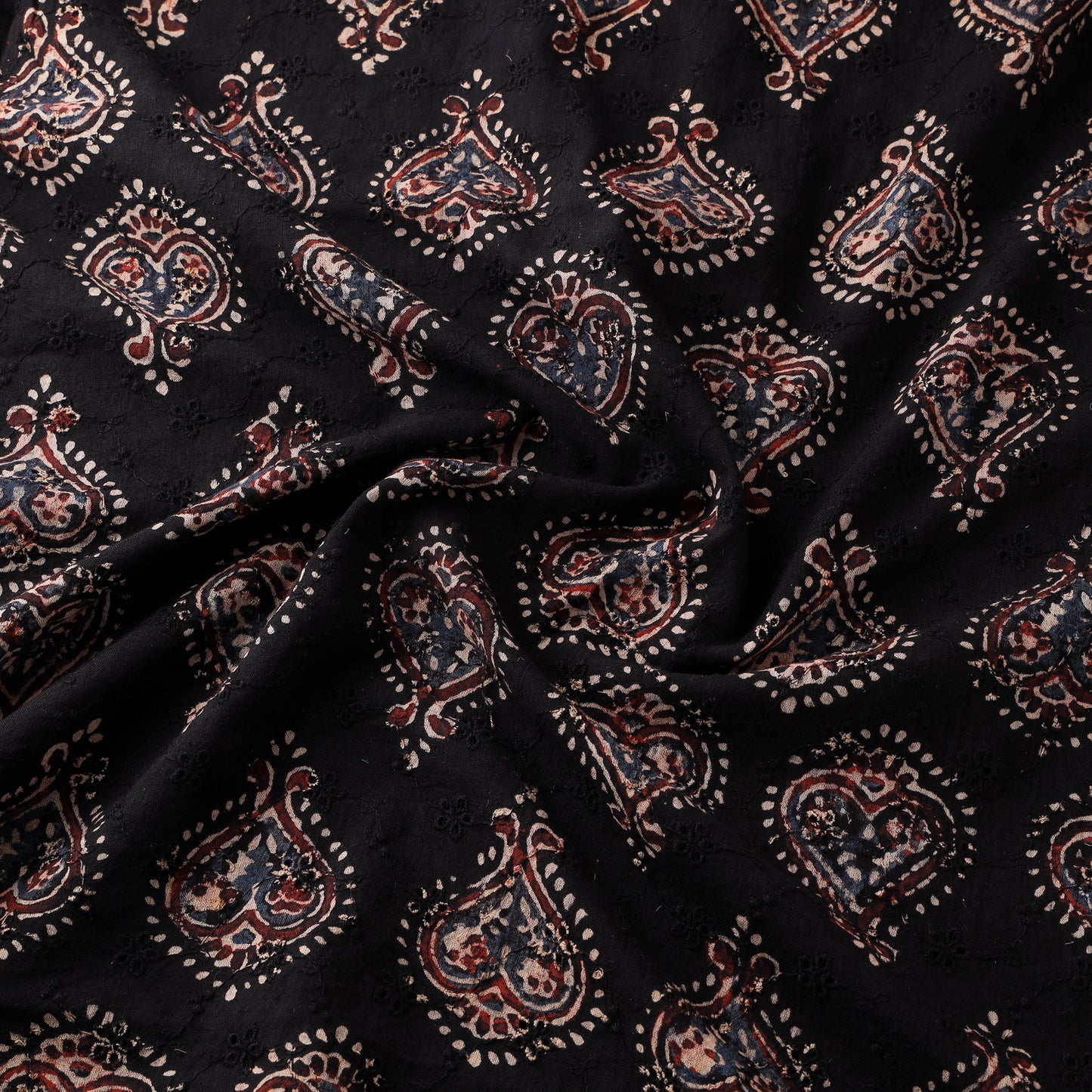Black - Hakoba Hand Block Ajrakh Print Natural Dyed Cotton Fabric 06