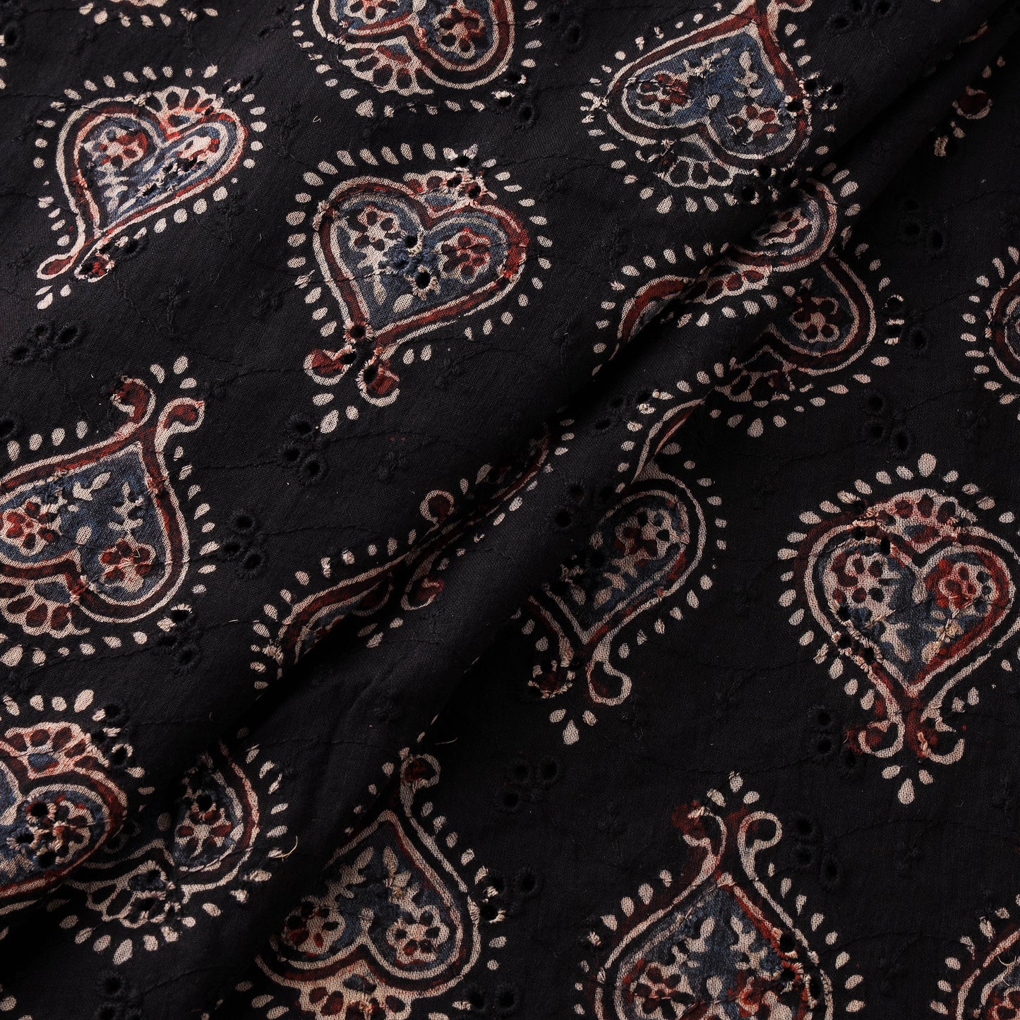 Black - Hakoba Hand Block Ajrakh Print Natural Dyed Cotton Fabric 08