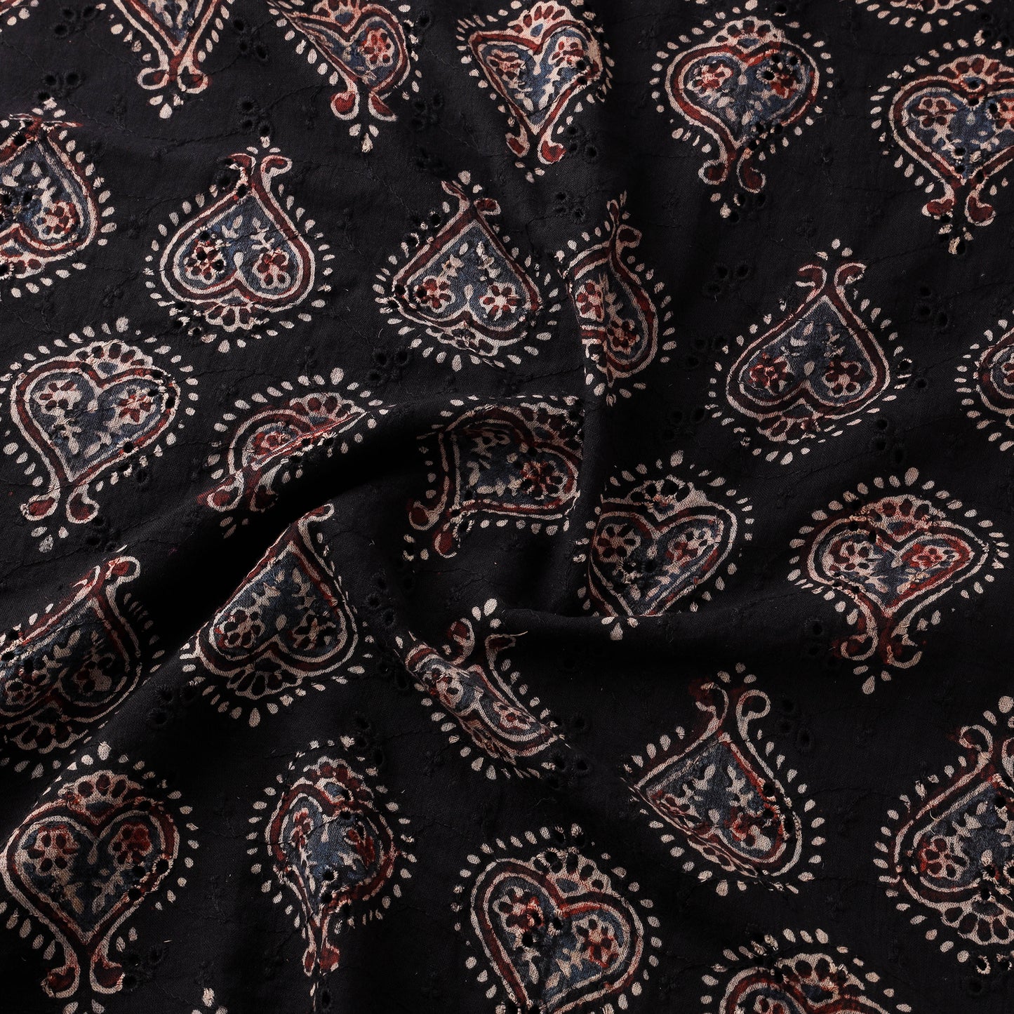 Black - Hakoba Hand Block Ajrakh Print Natural Dyed Cotton Fabric 08