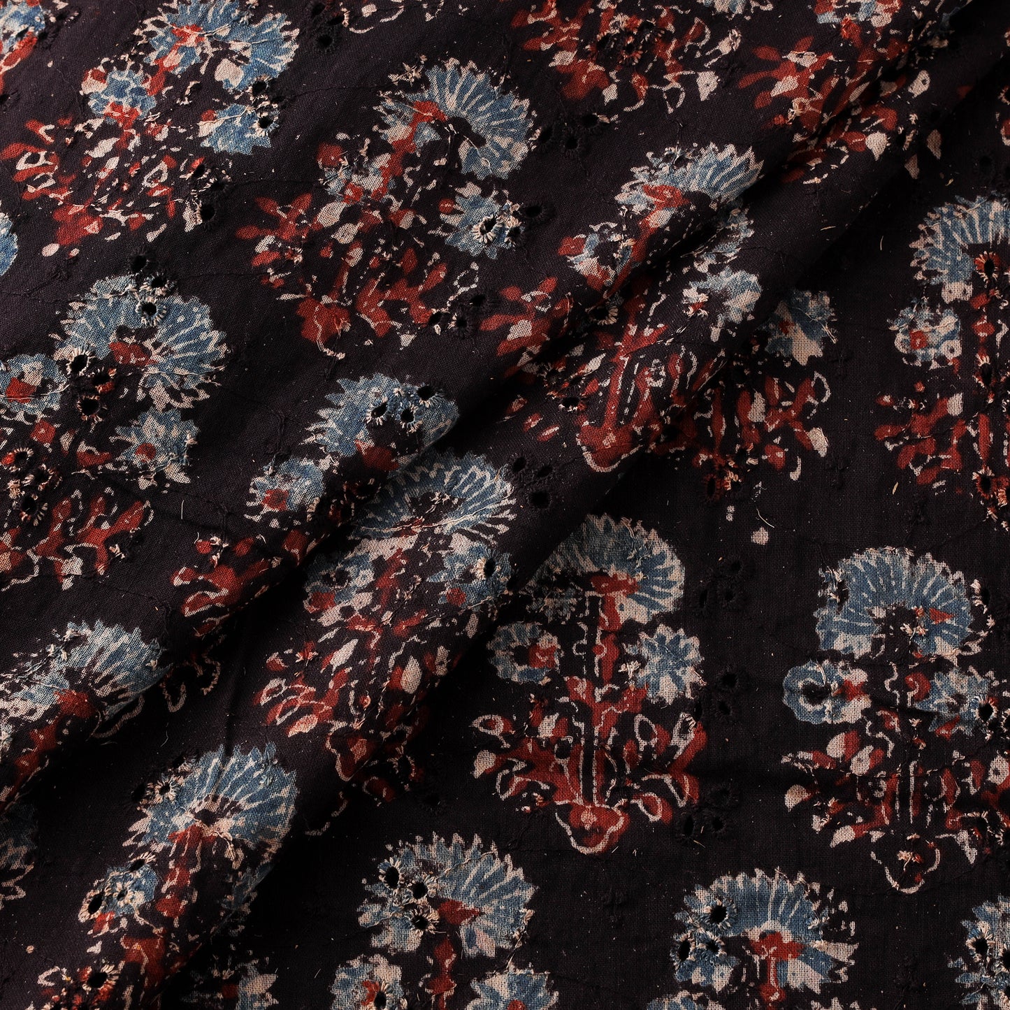Black - Hakoba Hand Block Ajrakh Print Natural Dyed Cotton Fabric 14