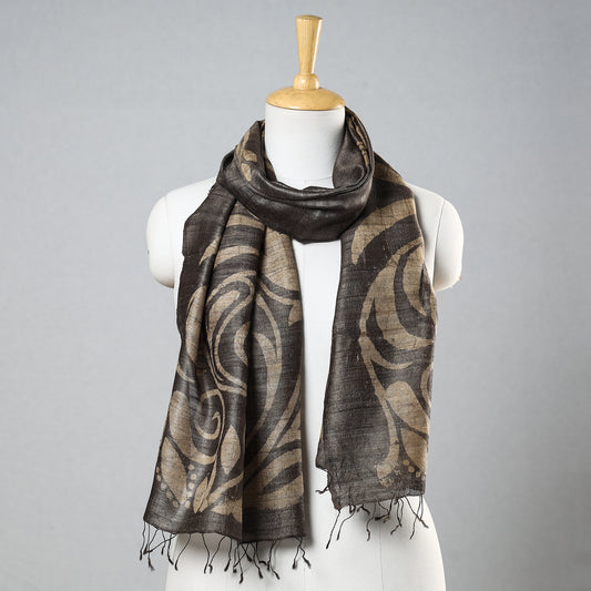 Brown - Bindaas Block Printed Natural Dyed Tussar Silk Handloom Stole
