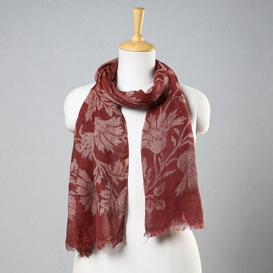 Maroon - Bindaas Block Printed Natural Dyed Linen Handloom Stole