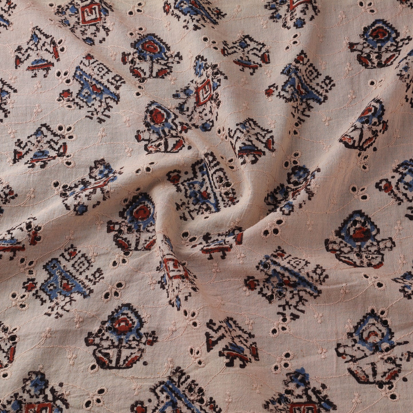 Beige - Hakoba Hand Block Ajrakh Print Natural Dyed Cotton Fabric 30