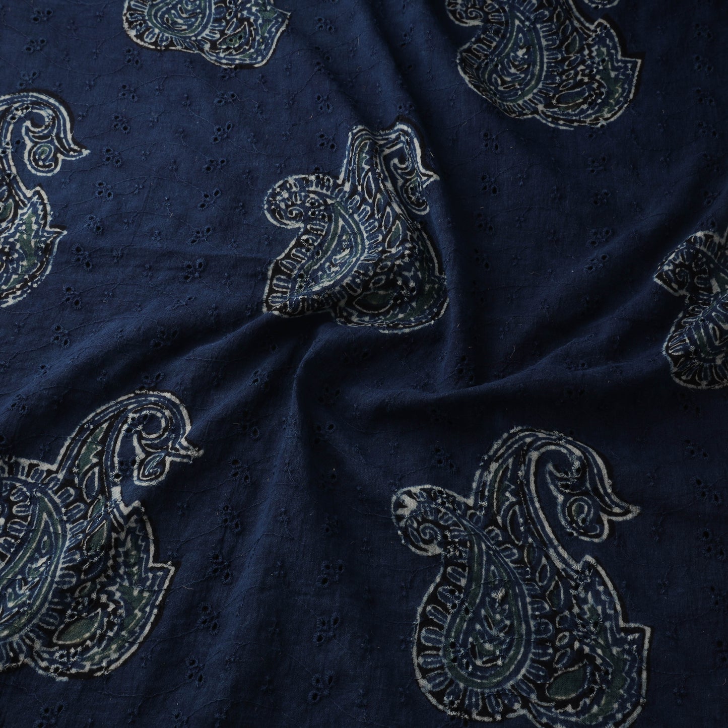 Blue - Hakoba Hand Block Ajrakh Print Natural Dyed Cotton Fabric 68