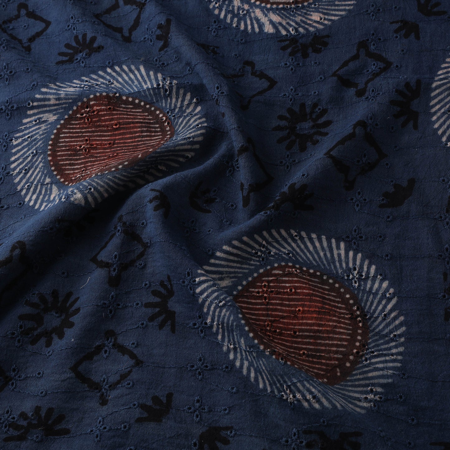 Blue - Hakoba Hand Block Ajrakh Print Natural Dyed Cotton Fabric 70
