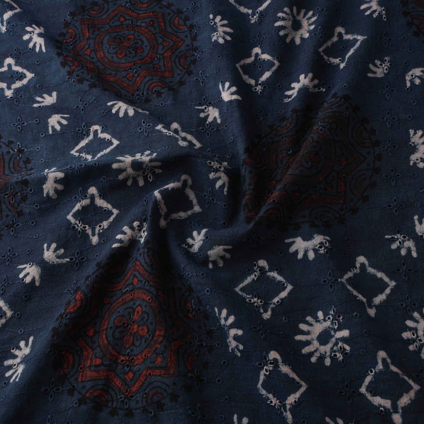 Blue - Hakoba Hand Block Ajrakh Print Natural Dyed Cotton Fabric 75