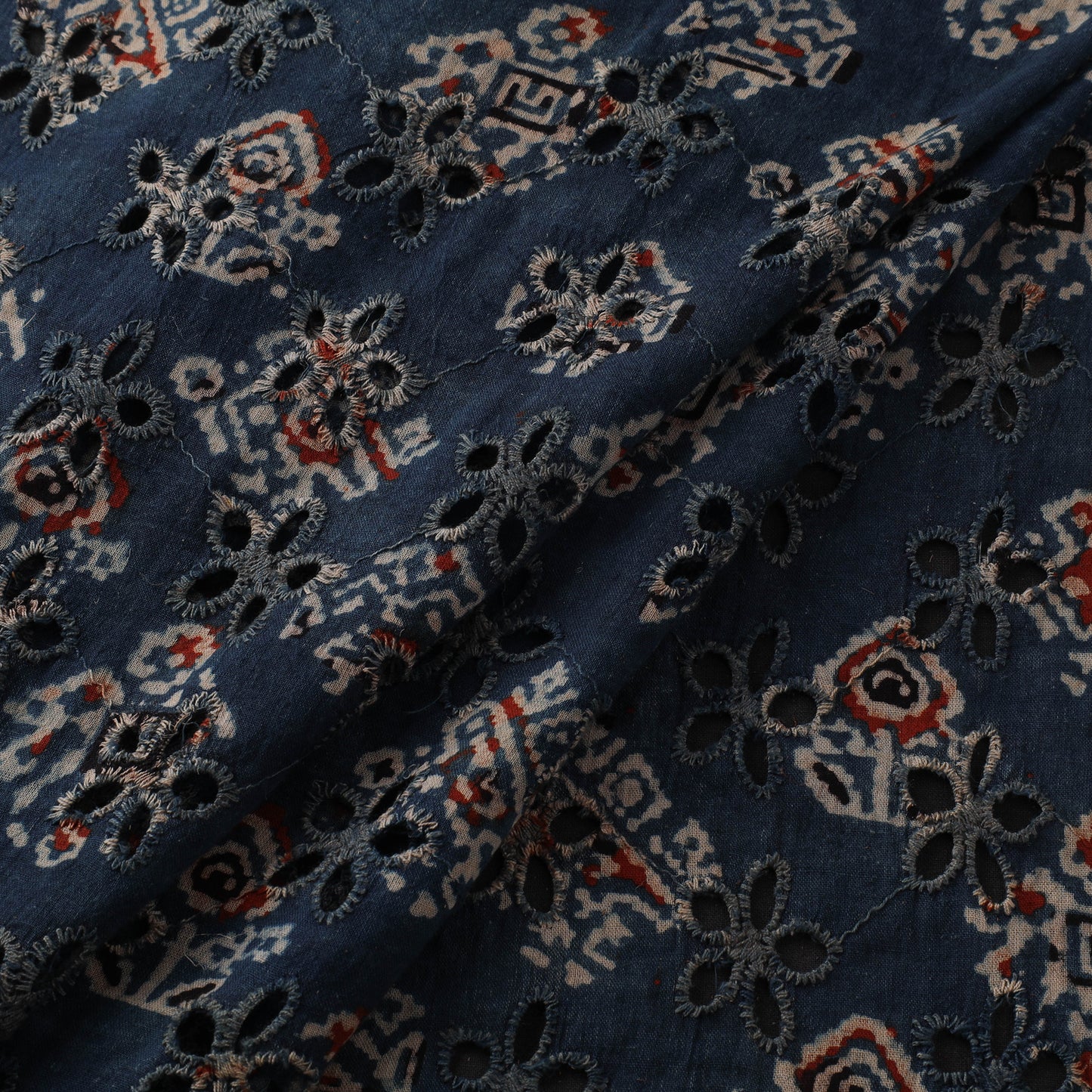 Blue - Hakoba Hand Block Ajrakh Print Natural Dyed Cotton Fabric 93