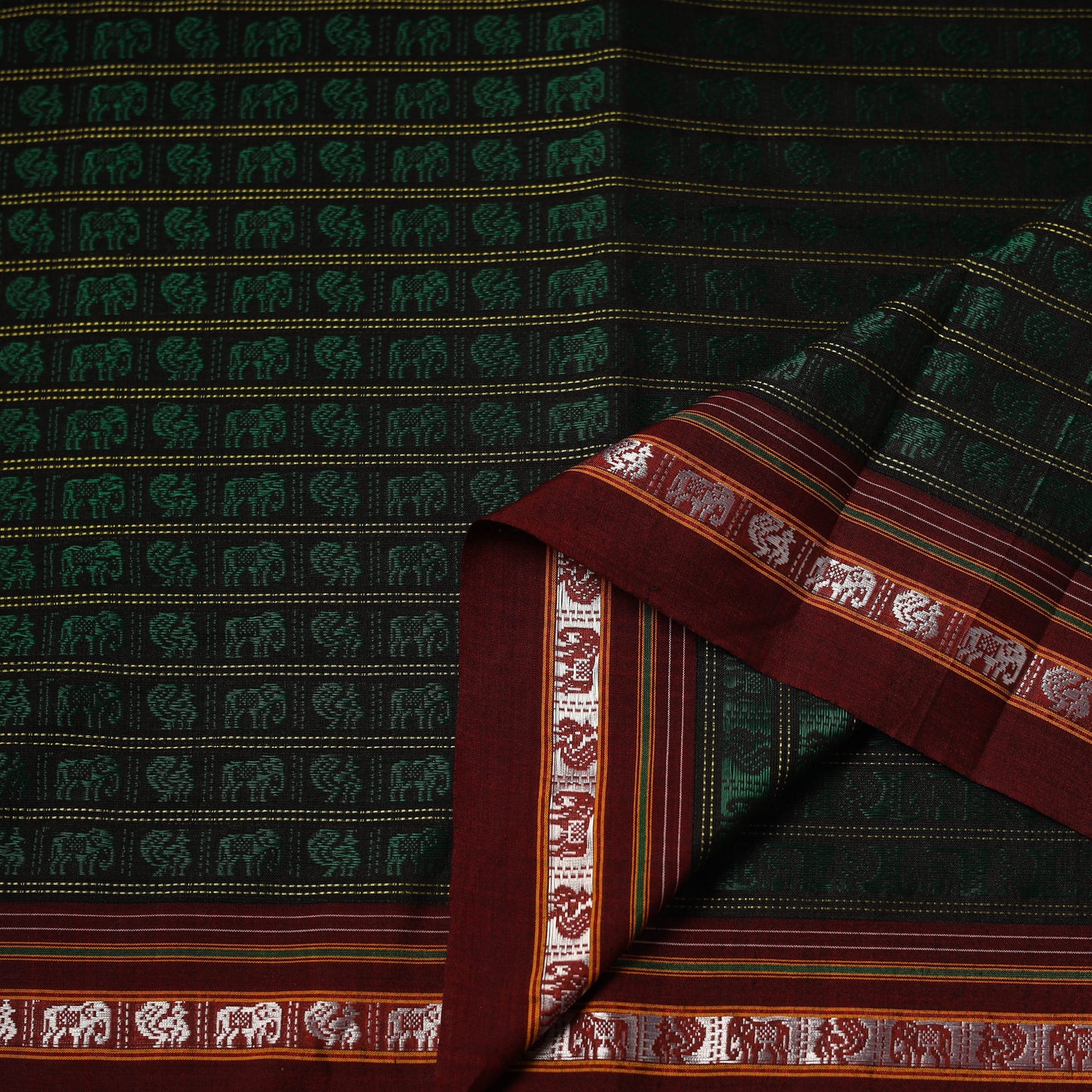 Green - Khun Weave Silk Cotton Fabric 11
