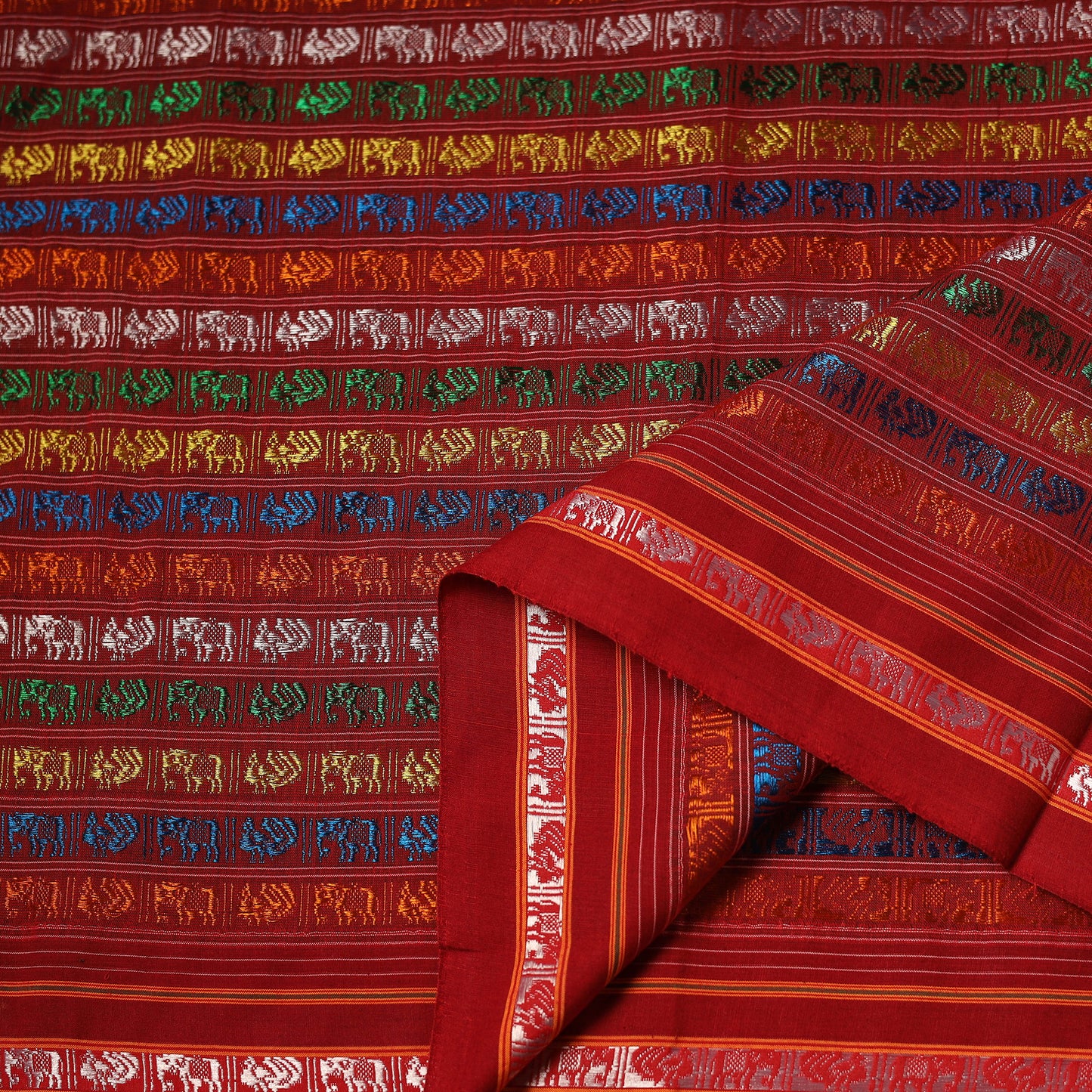 Red - Khun Weave Silk Cotton Fabric 12