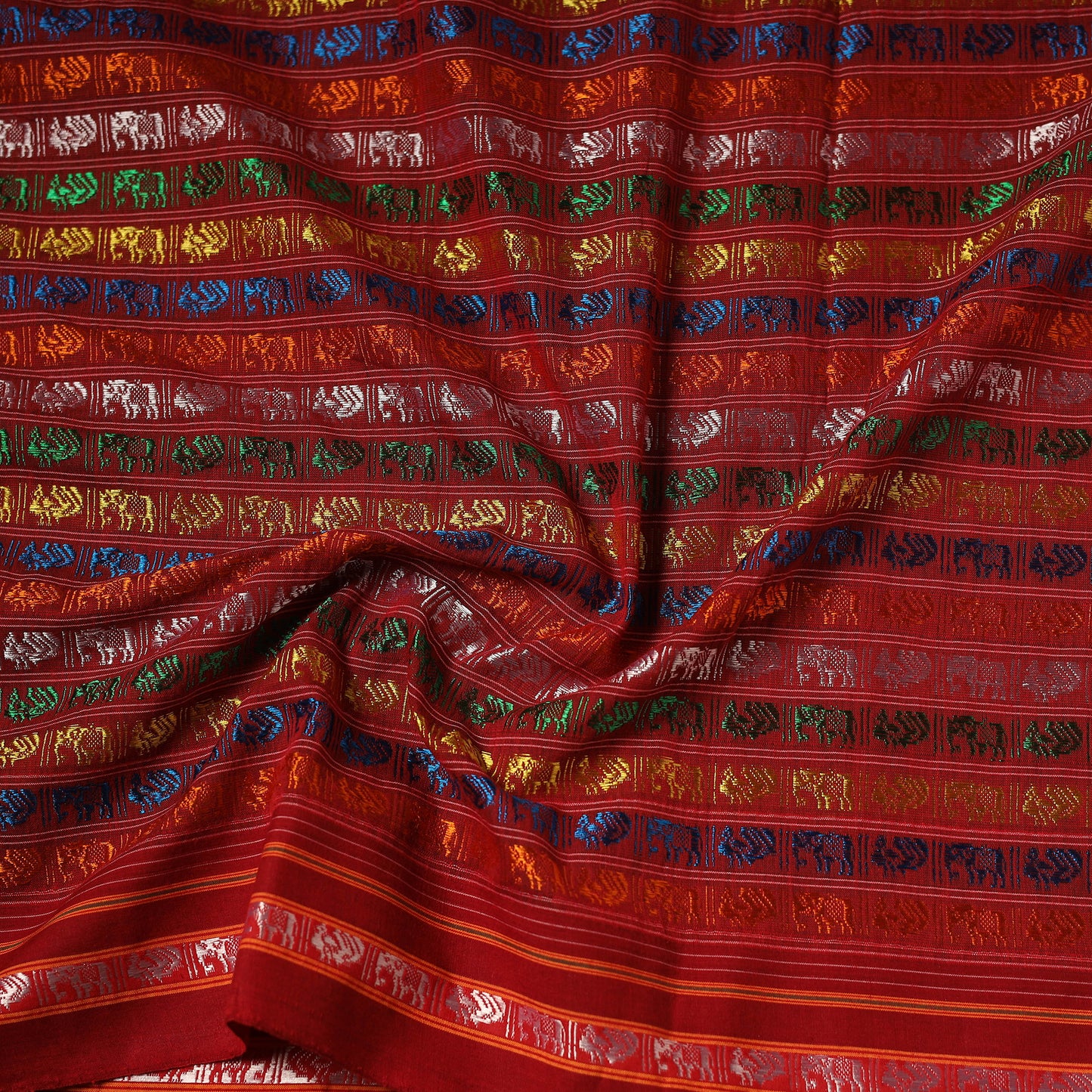Red - Khun Weave Silk Cotton Fabric 12