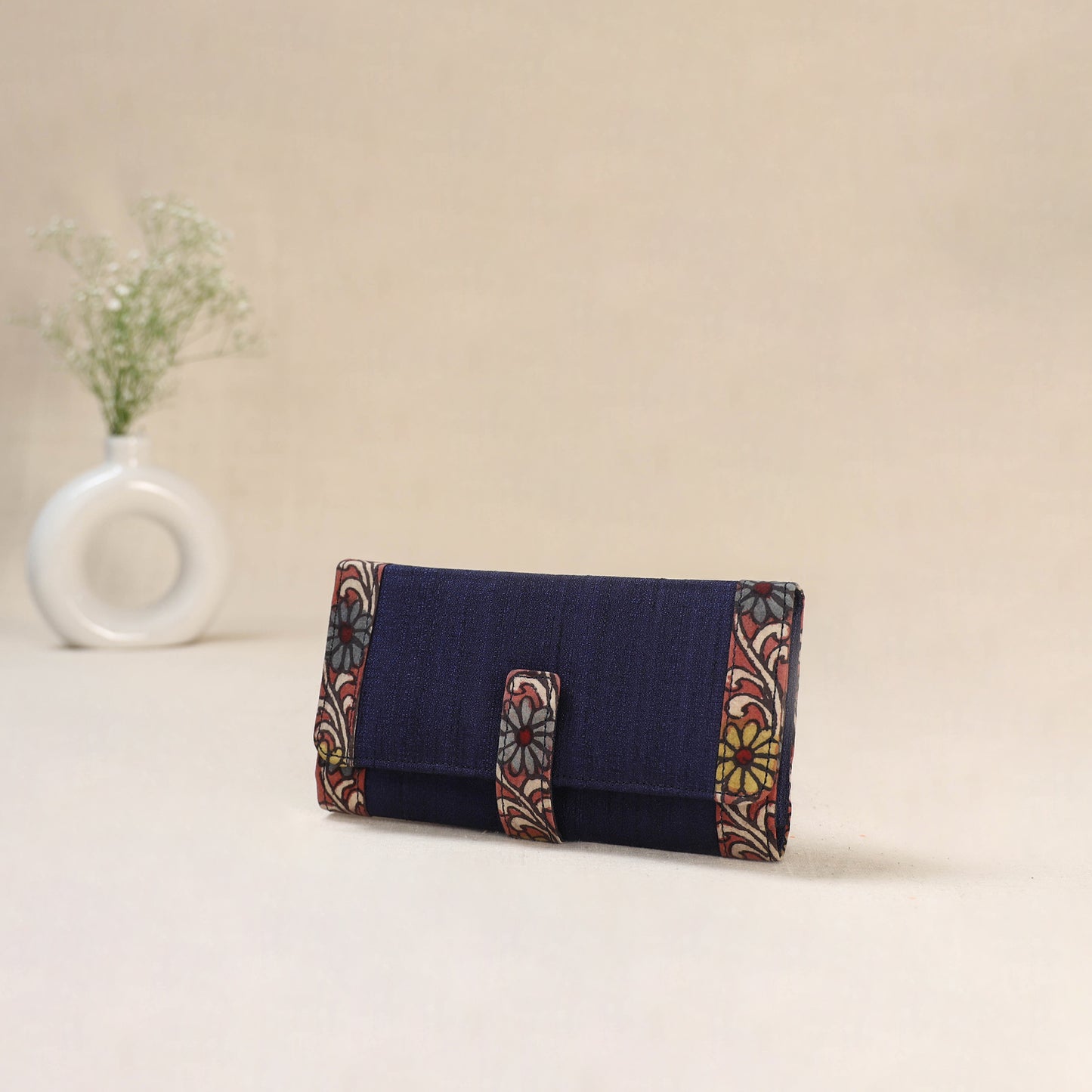 Blue - Srikalahasti Kalamkari Handpainted Clutch / Wallet 75
