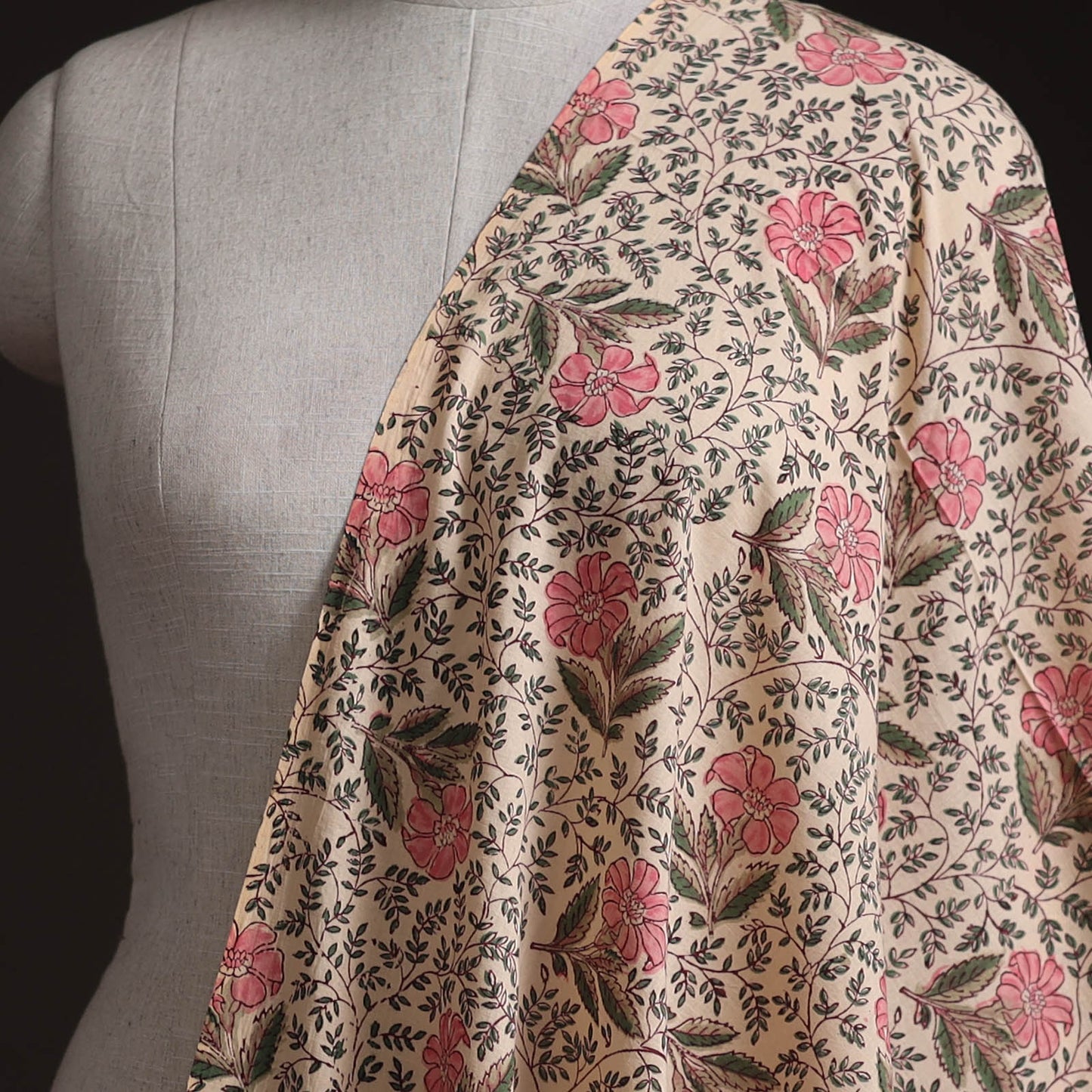 Beige -Sanganeri Hand Block Print Cotton Fabric 02