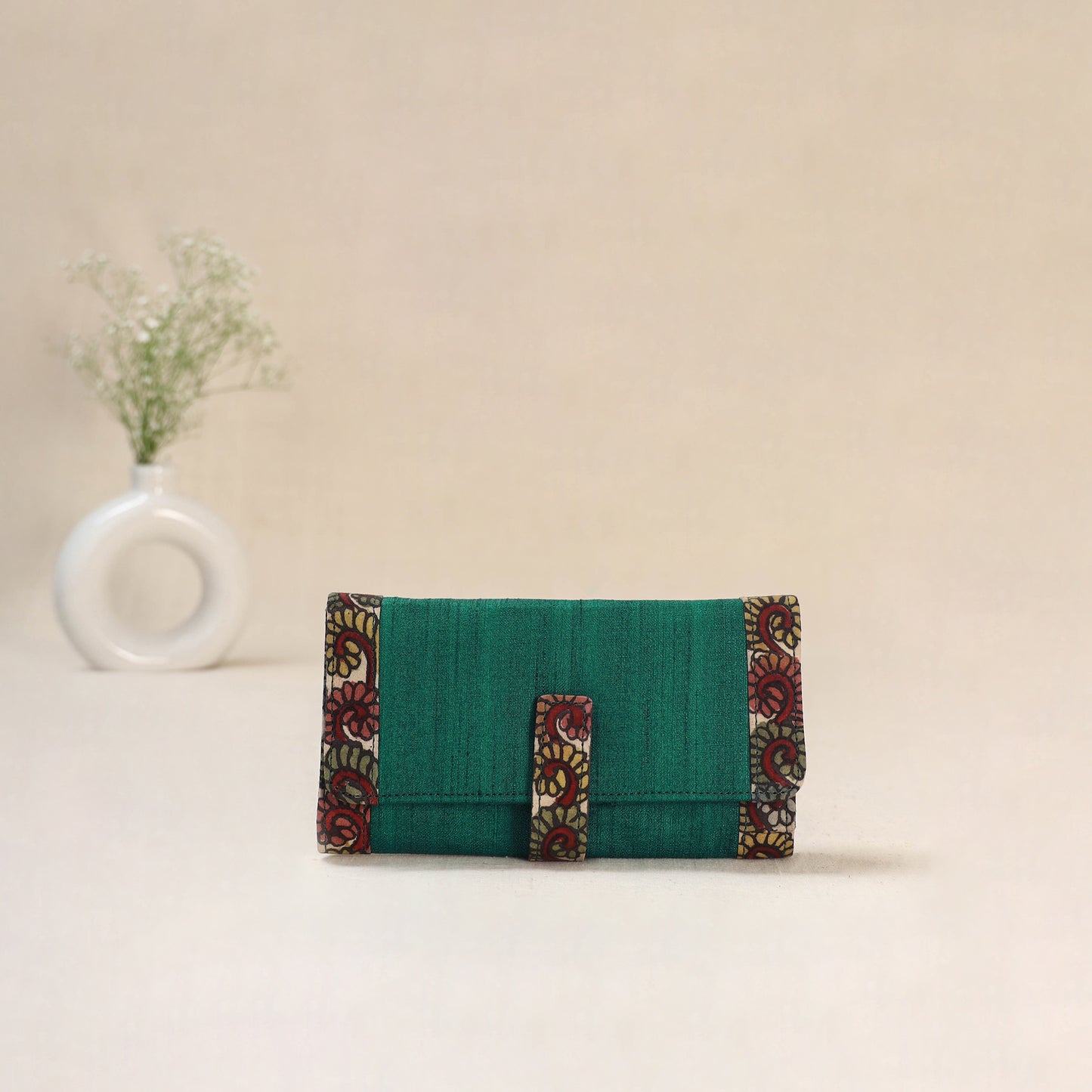 Green - Srikalahasti Kalamkari Handpainted Clutch / Wallet 79