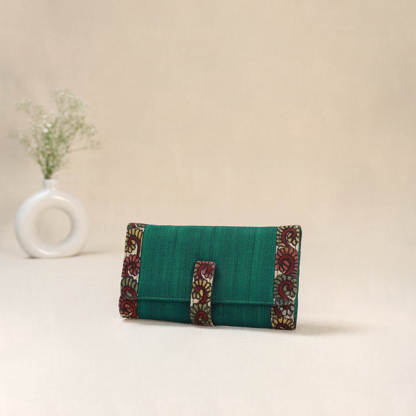 Green - Srikalahasti Kalamkari Handpainted Clutch / Wallet 79