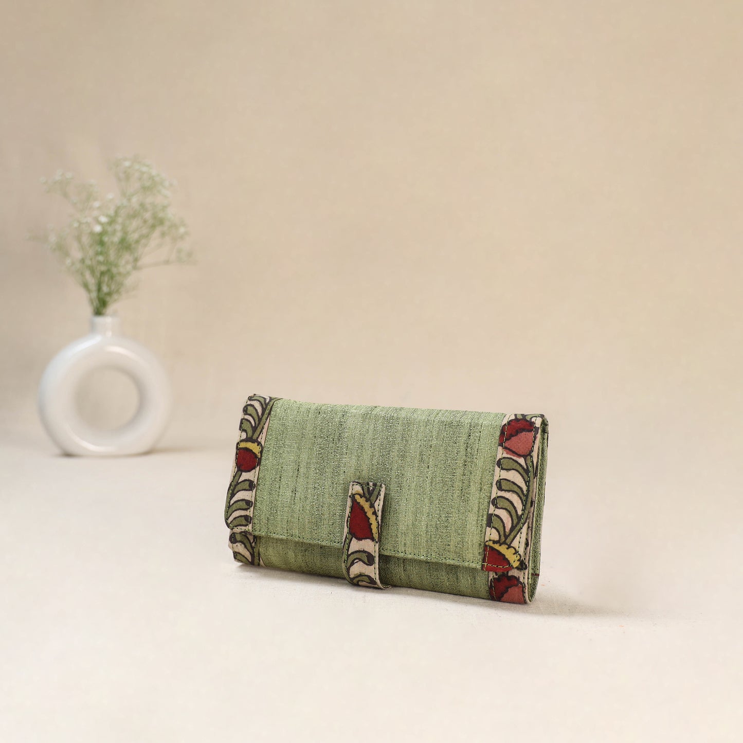 Green - Srikalahasti Kalamkari Handpainted Clutch / Wallet 85