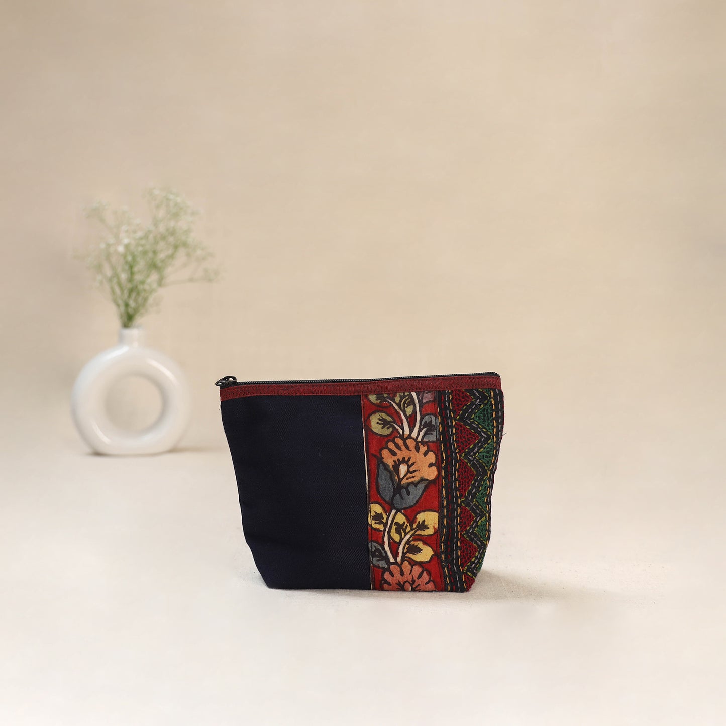 Blue - Tagai Work Srikalahasti Kalamkari Handpainted Small Utility Pouch 126